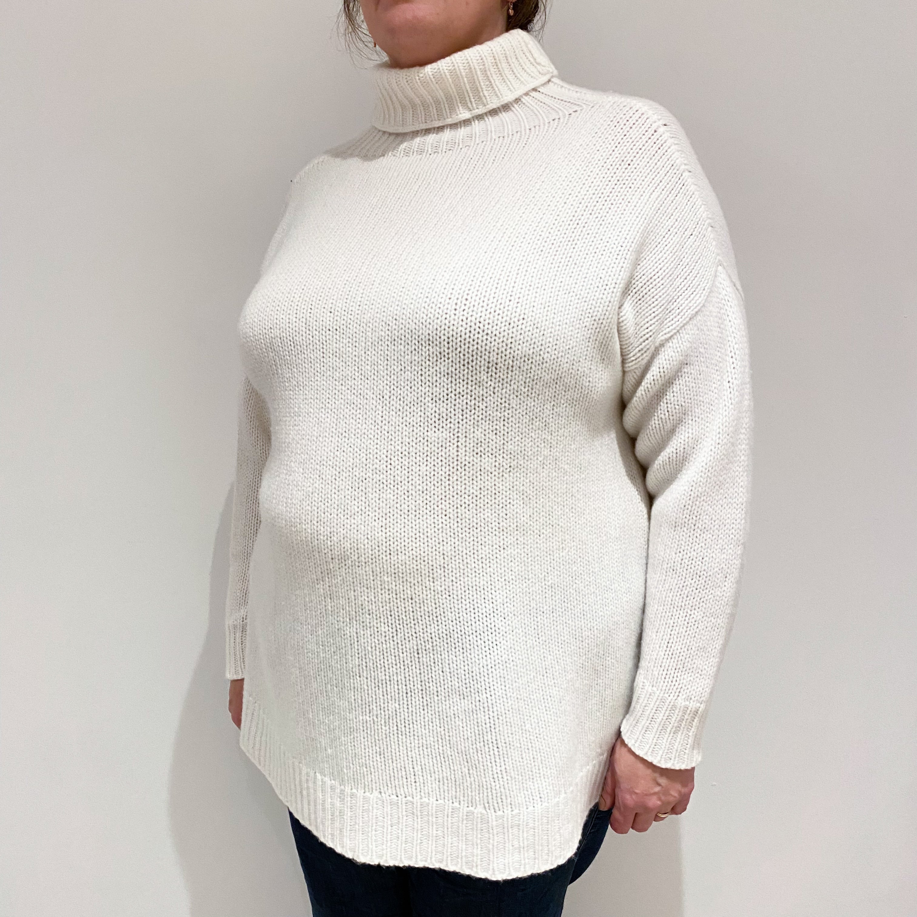 Winter White Chunky Knit Cashmere Polo Neck Jumper Extra Large