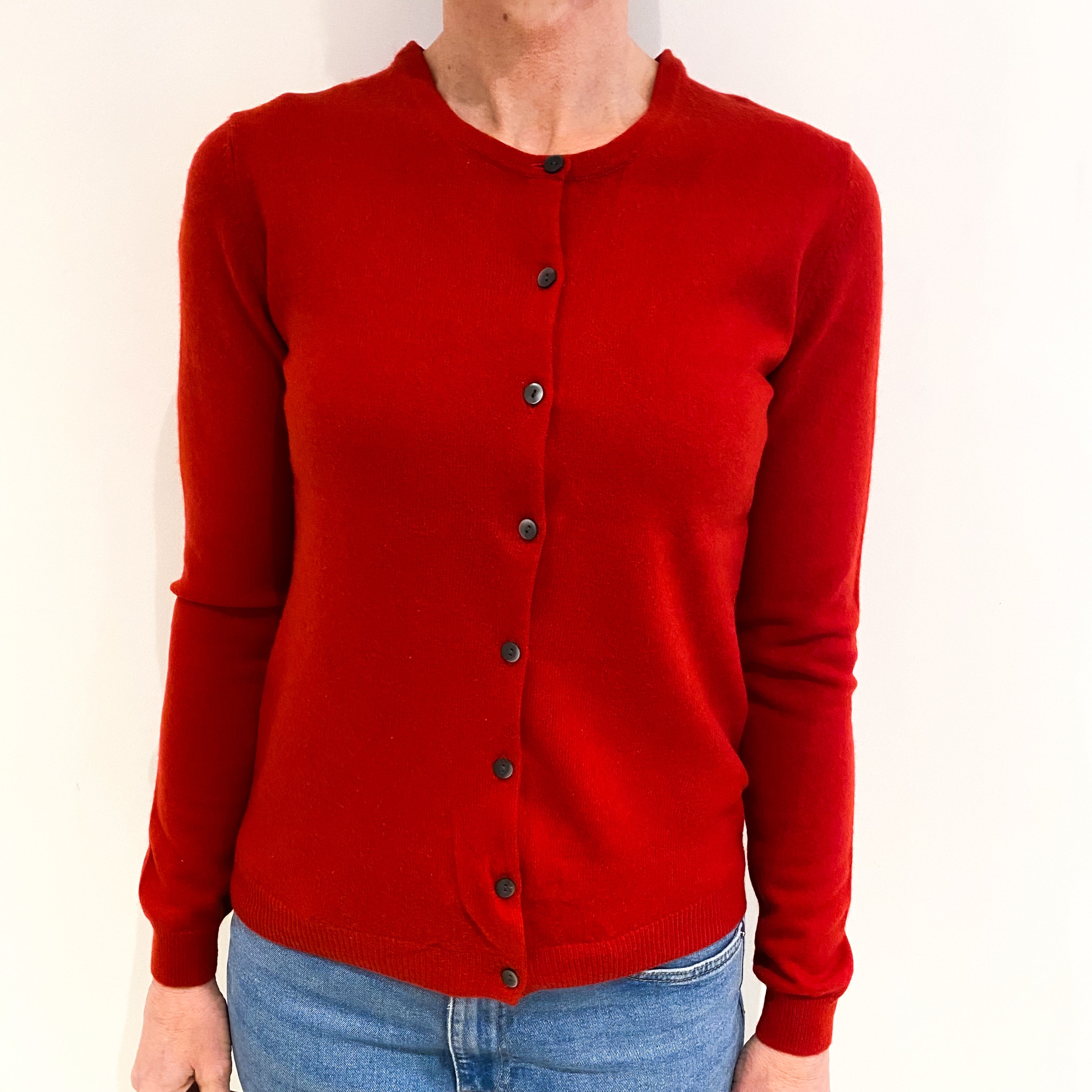 Spanish Red Cashmere Crew Neck Cardigan Small