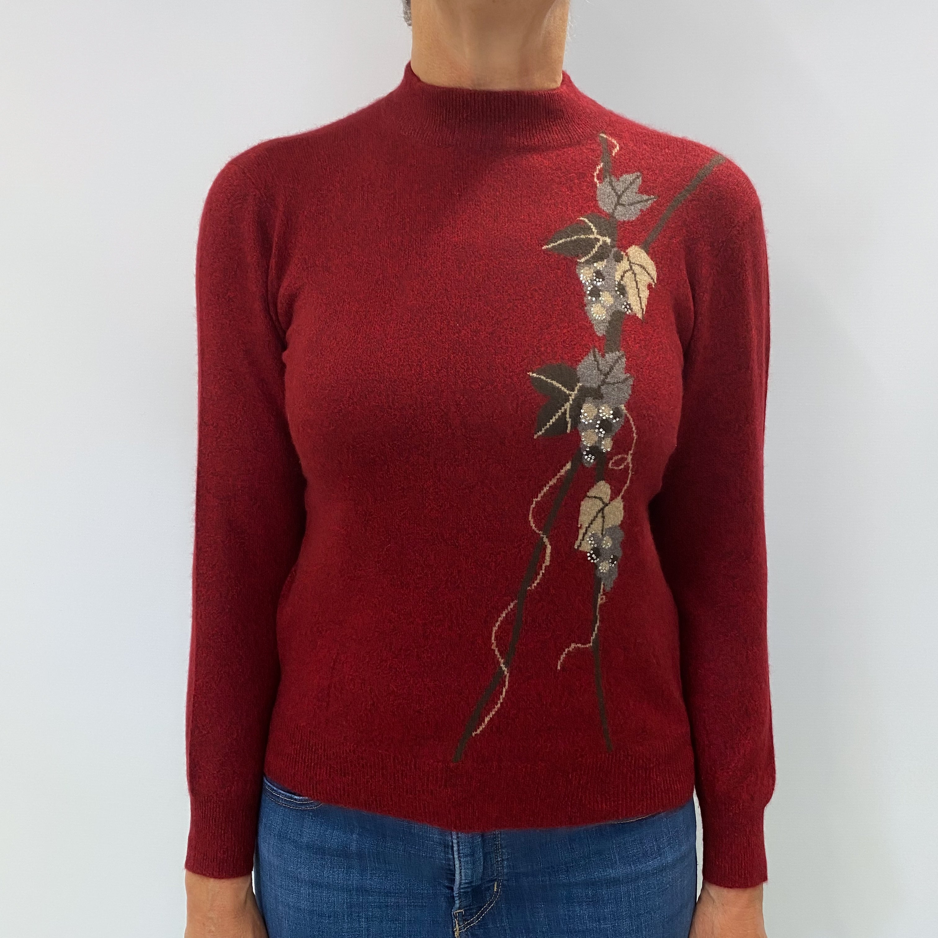 Crimson Red Marl Cashmere Turtle Neck Jumper Medium