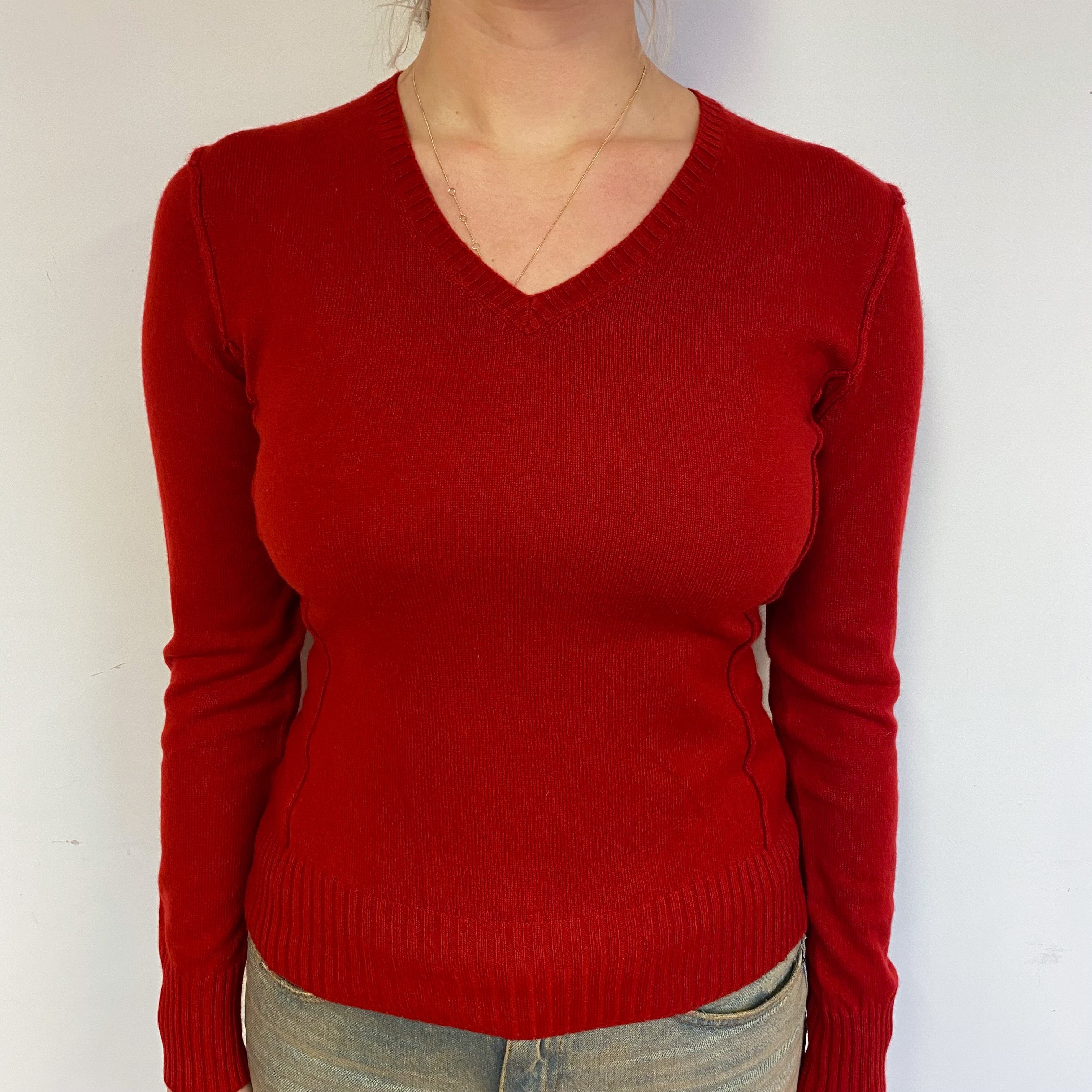 Crimson Red Cashmere V-Neck Jumper Small