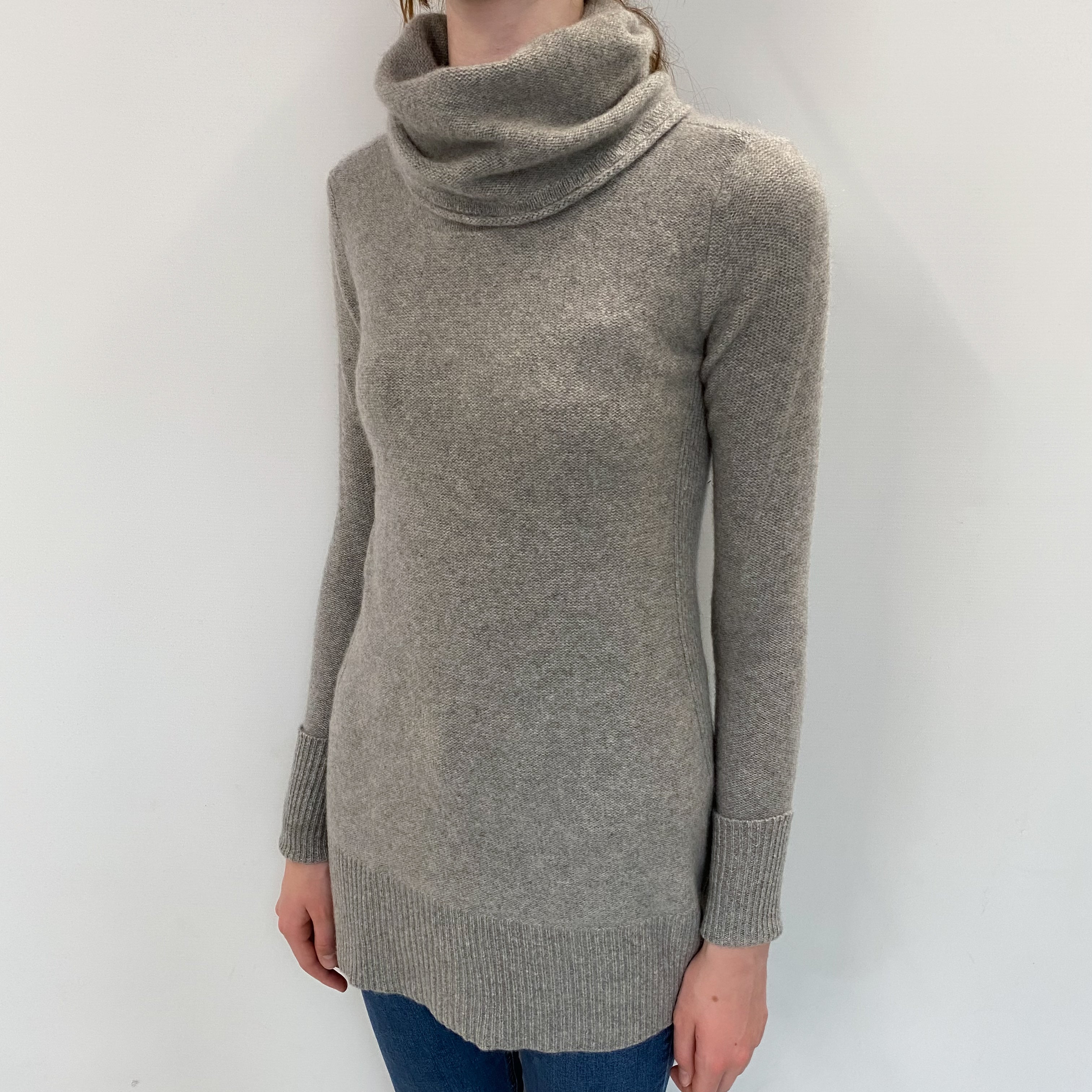 Smoke Grey Cashmere Cowl Neck Jumper Extra Small