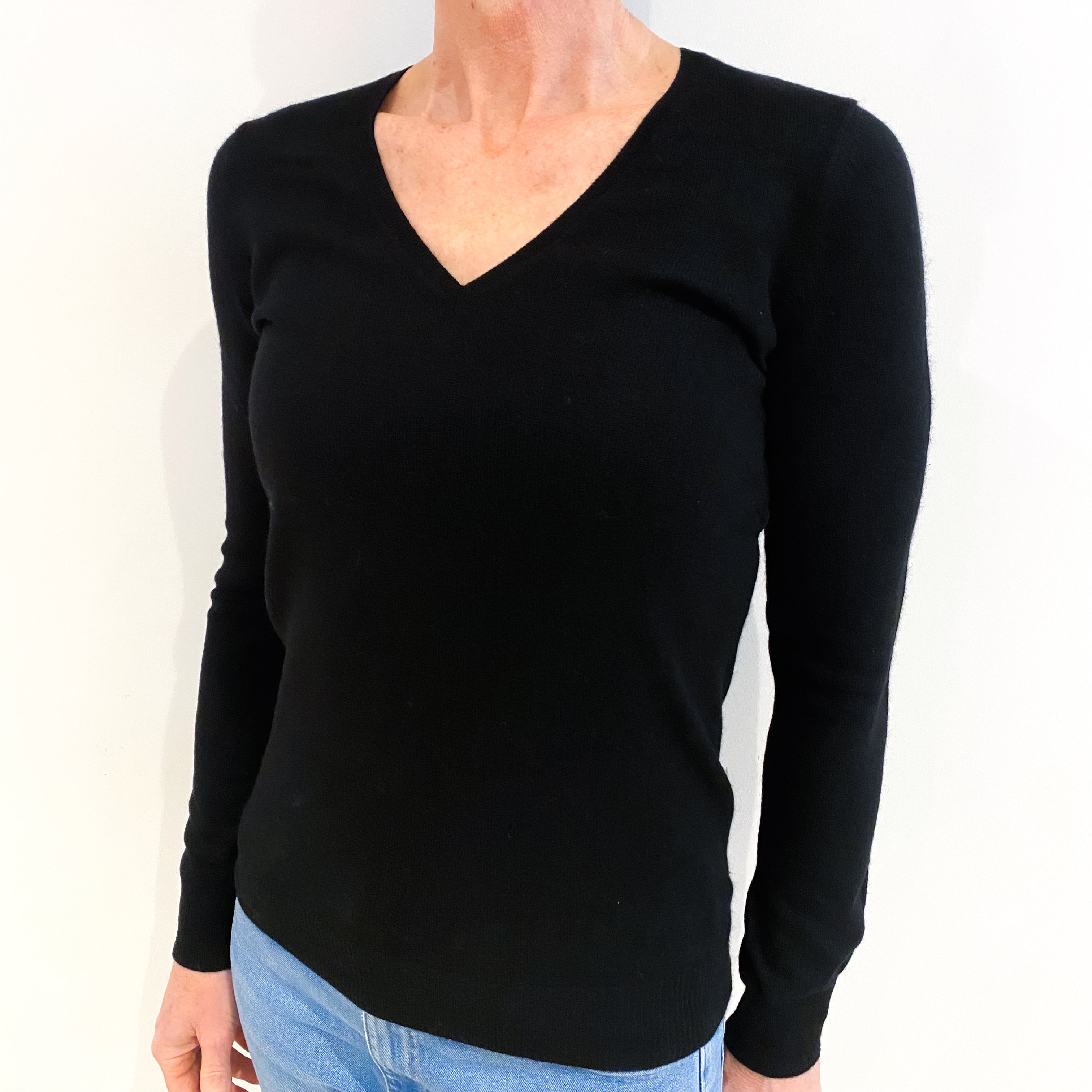 Black Cashmere V Neck Jumper Small