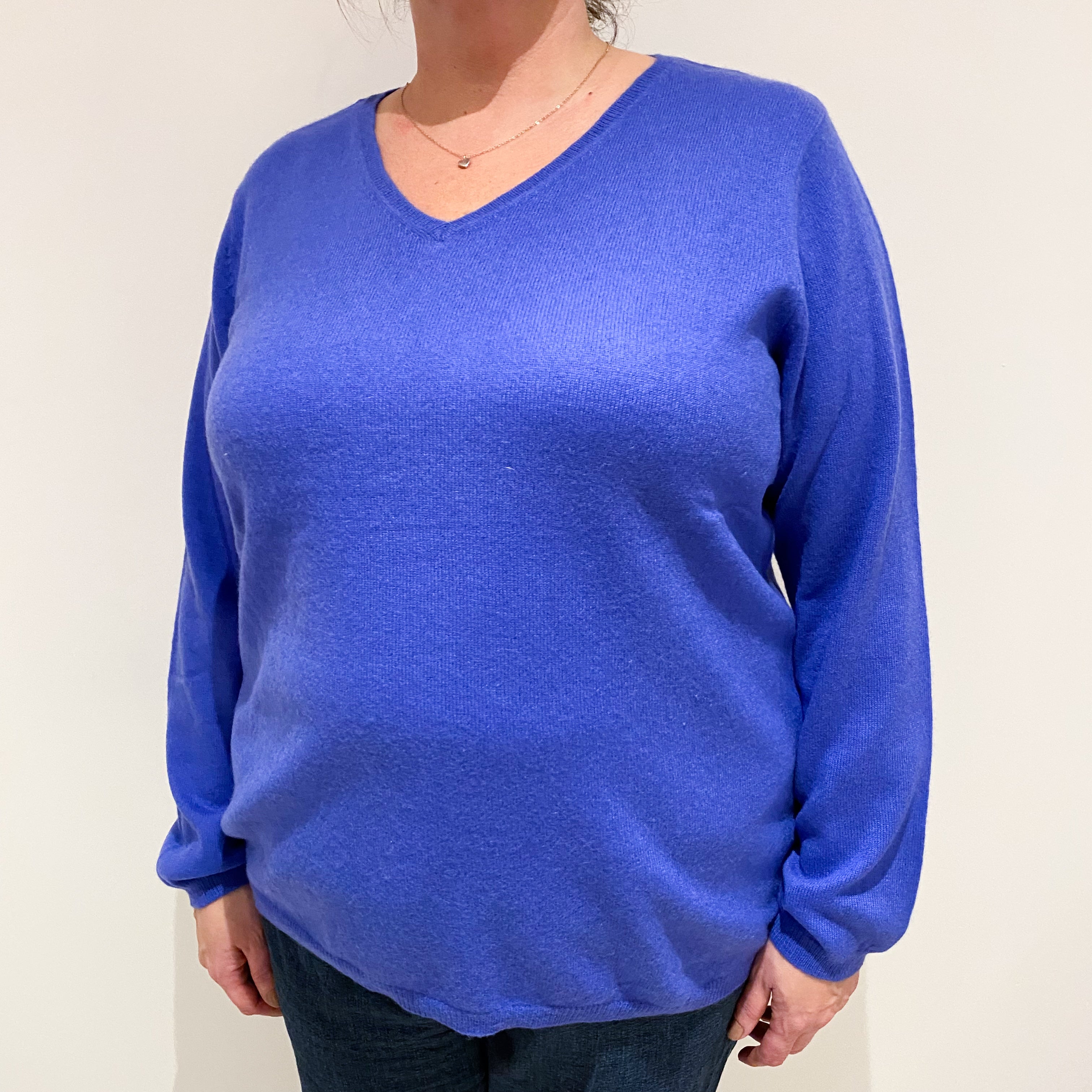 Bluebell Blue Cashmere V Neck Jumper Extra Large