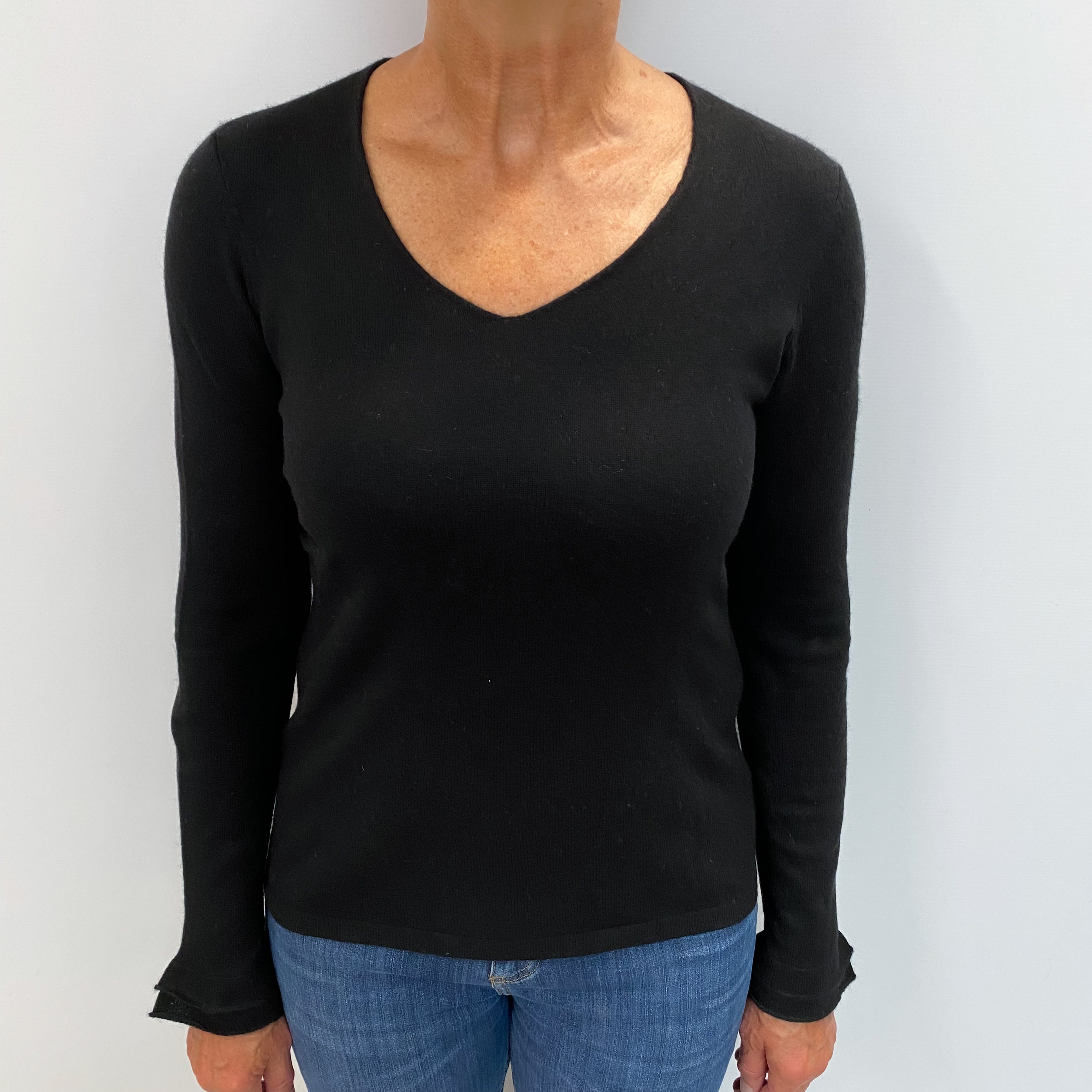 Black Cashmere V Neck Jumper Medium