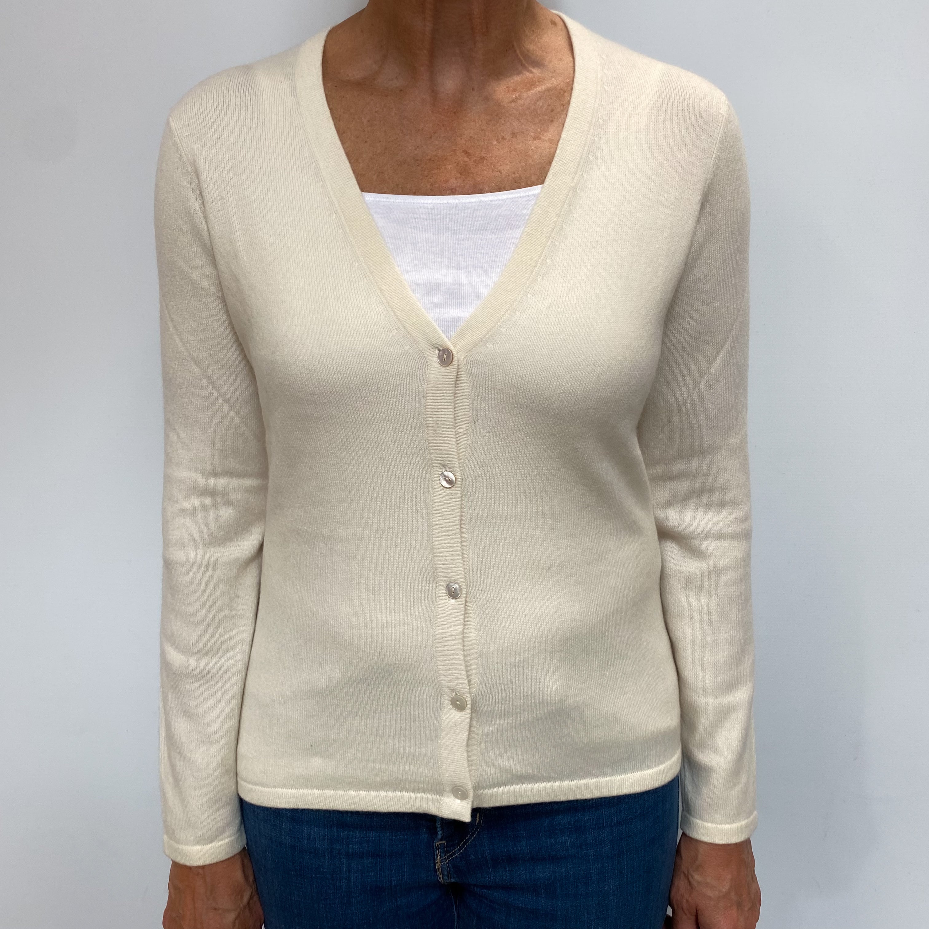 Vanilla Cream Cashmere V Neck Cardigan Medium