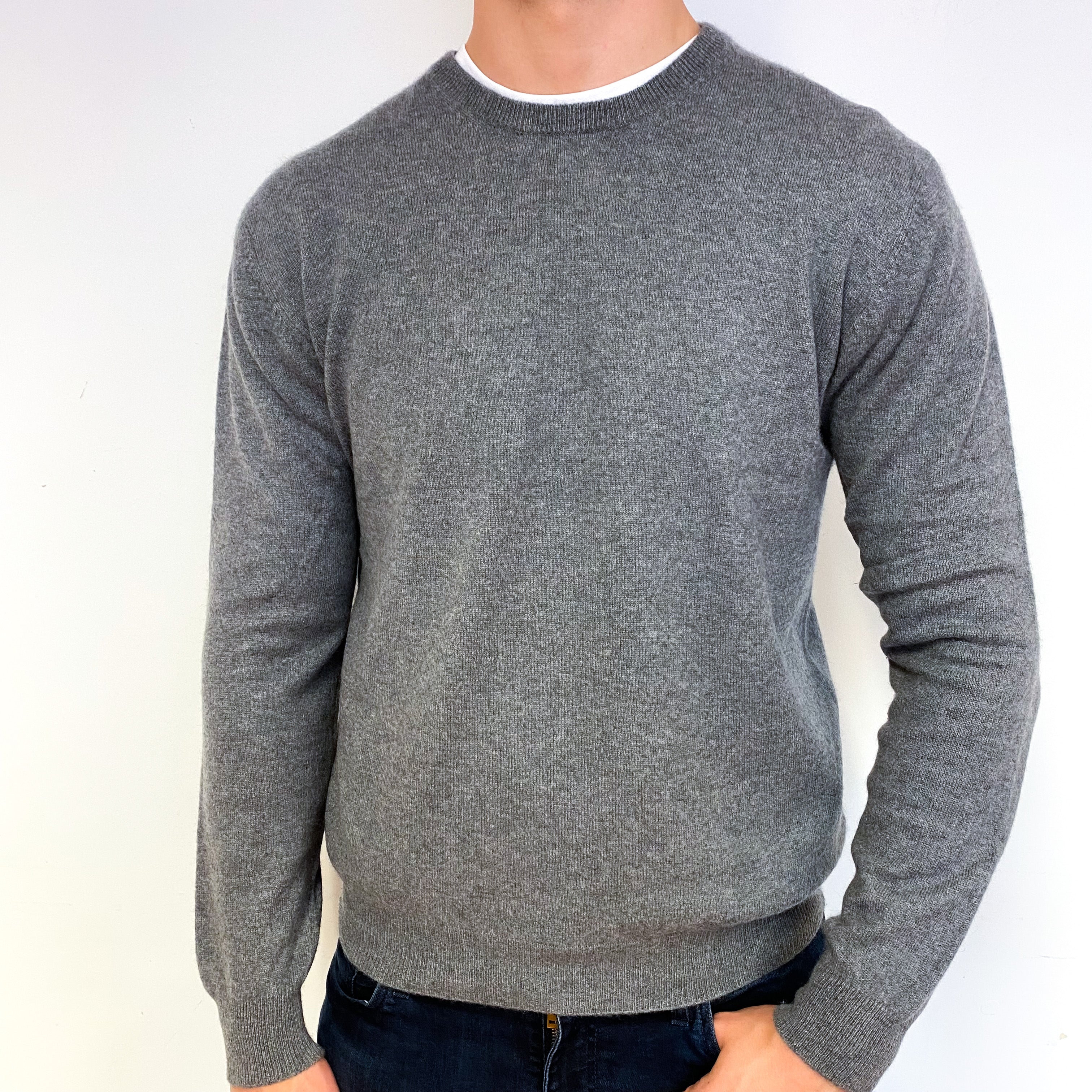 Men's Slate Grey Cashmere Crew Neck Jumper Extra Large