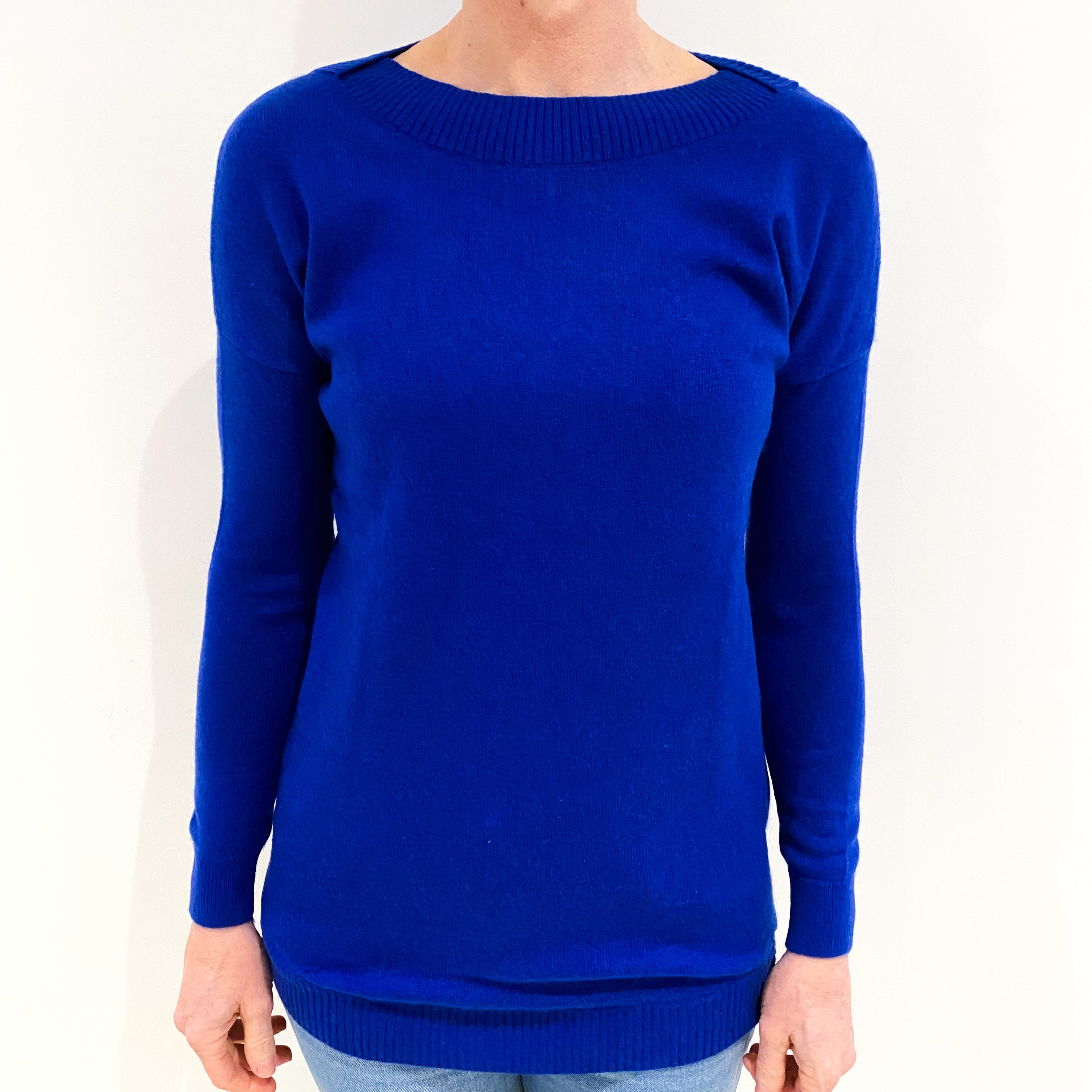 Admiral Blue Cashmere Slash Neck Jumper Small