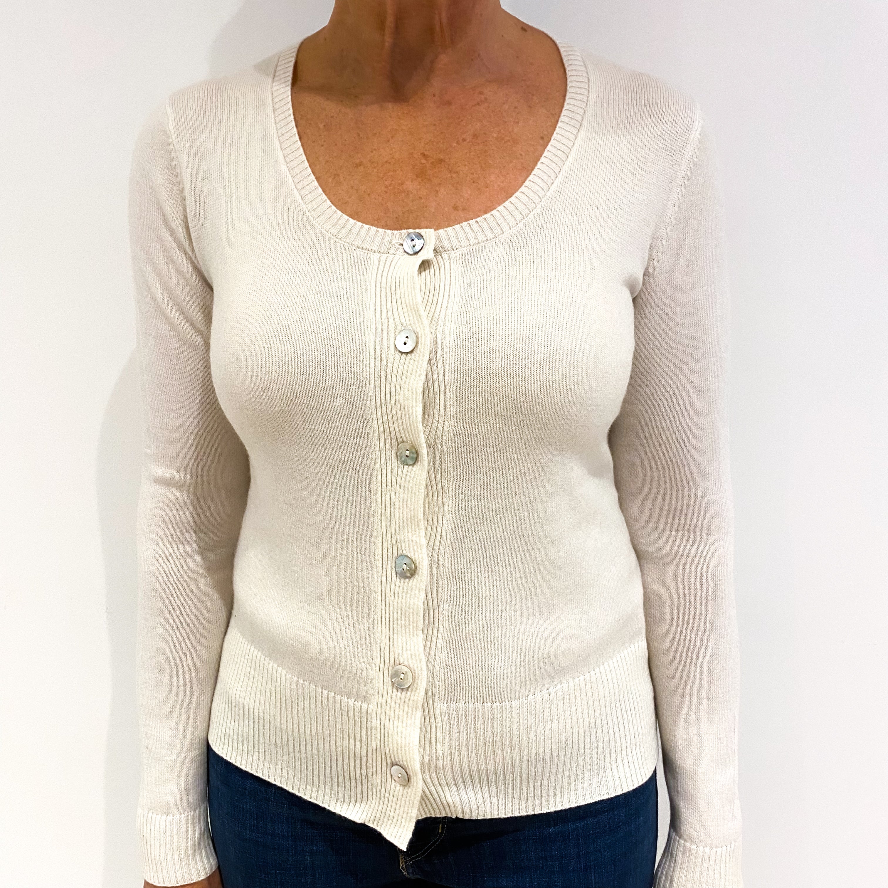 Winter White Cashmere Scoop Neck Cardigan Medium