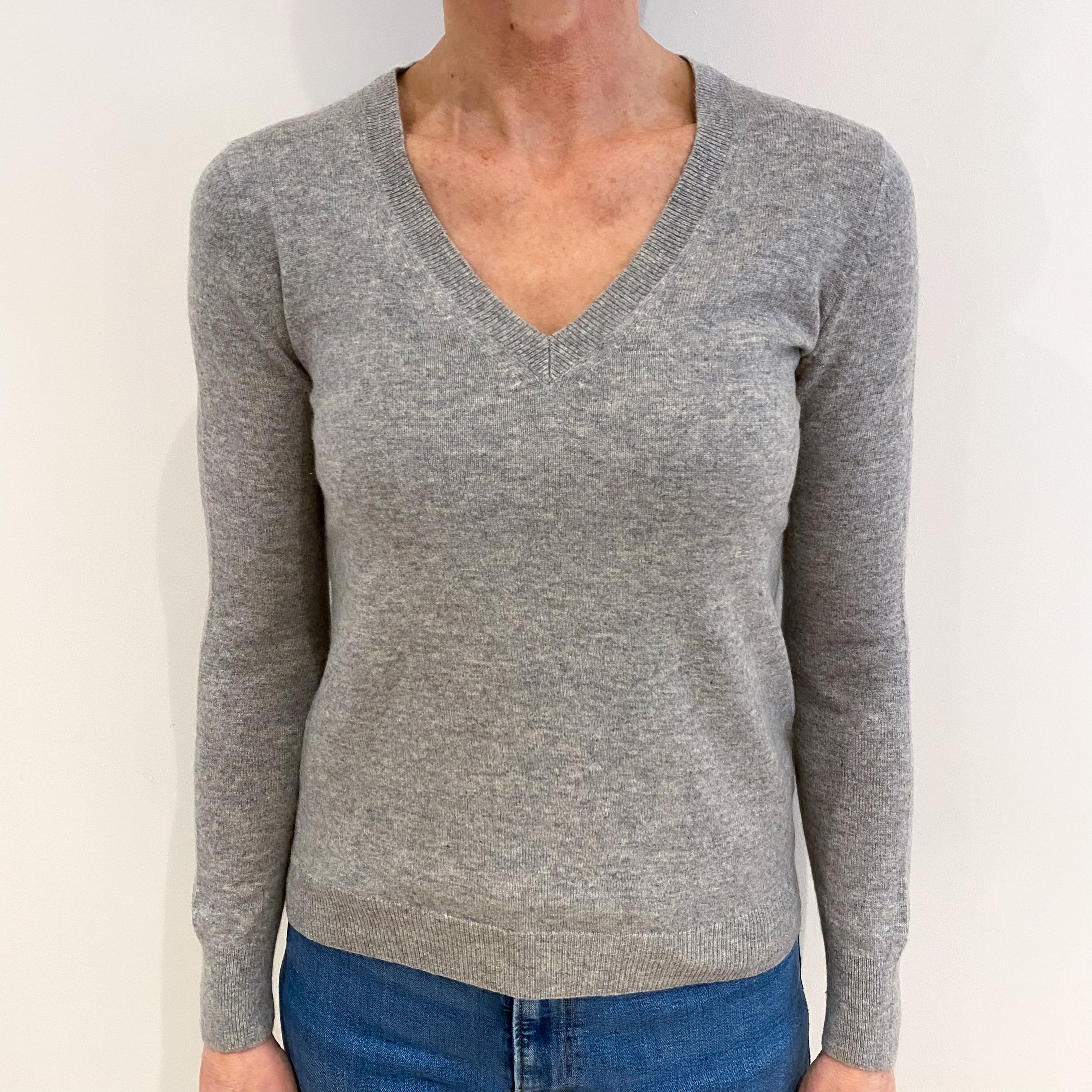 Smoke Grey Cashmere V Neck Jumper Small