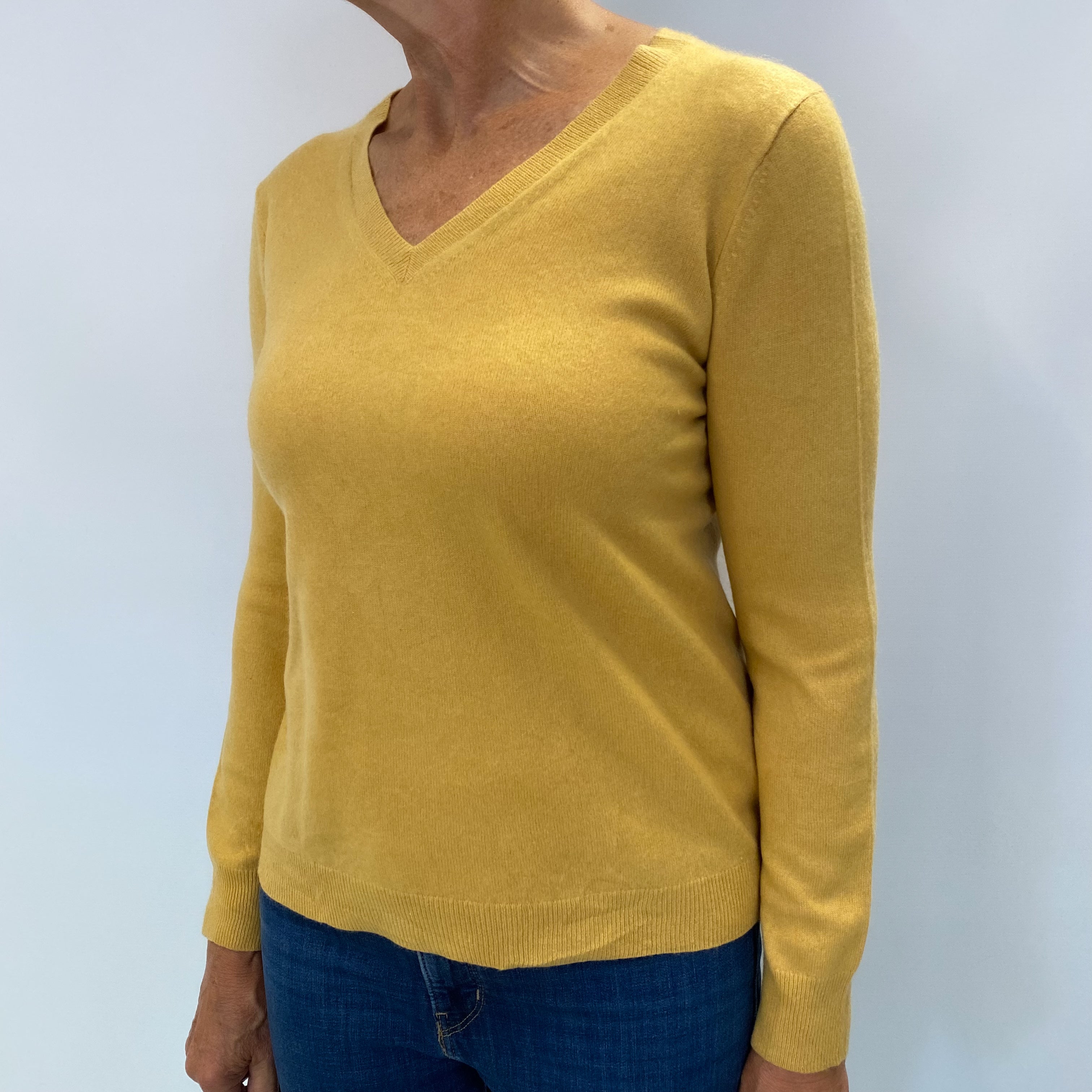 Mustard Yellow Cashmere V Neck Jumper Medium