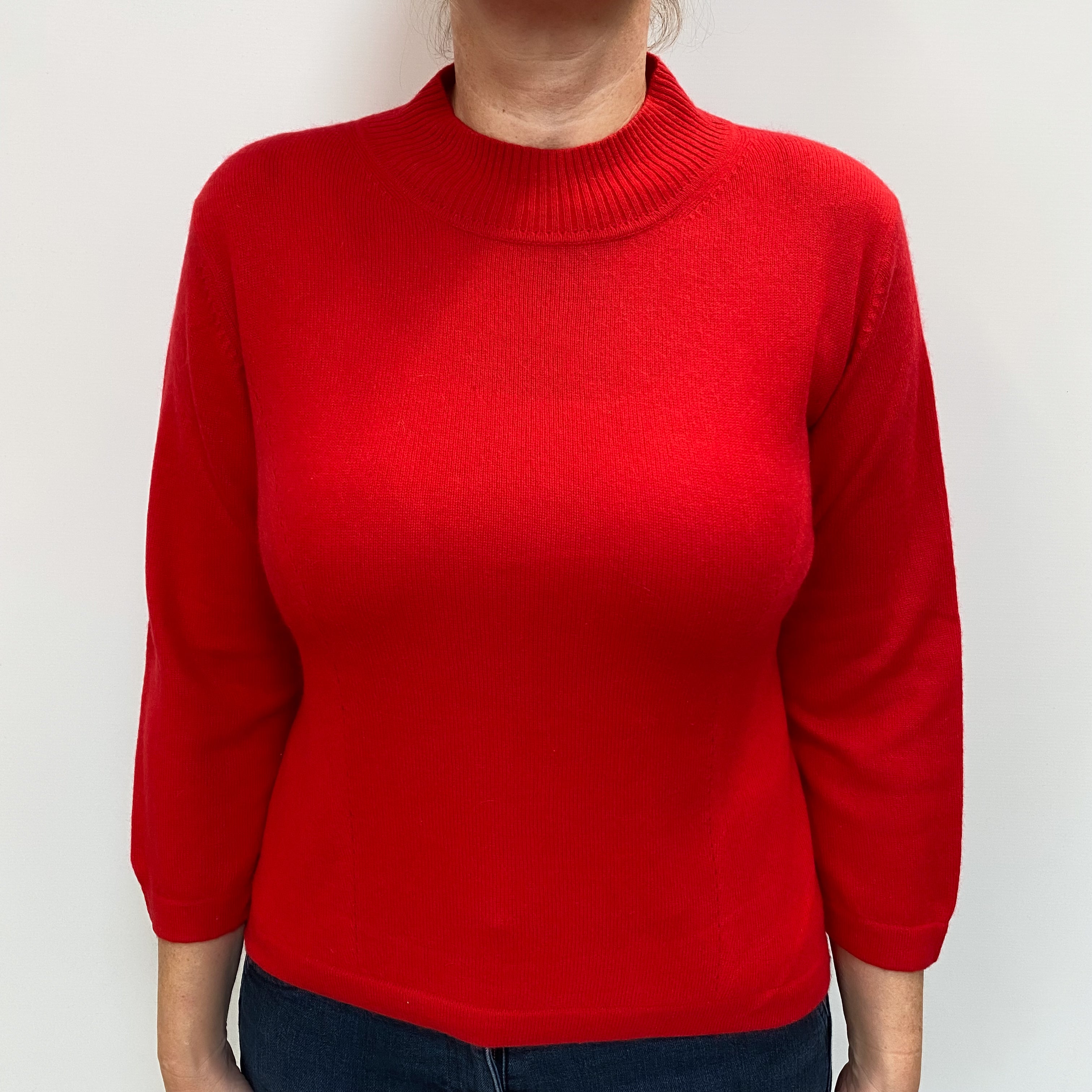 Vermillion Red Cashmere Turtle Neck Jumper Large