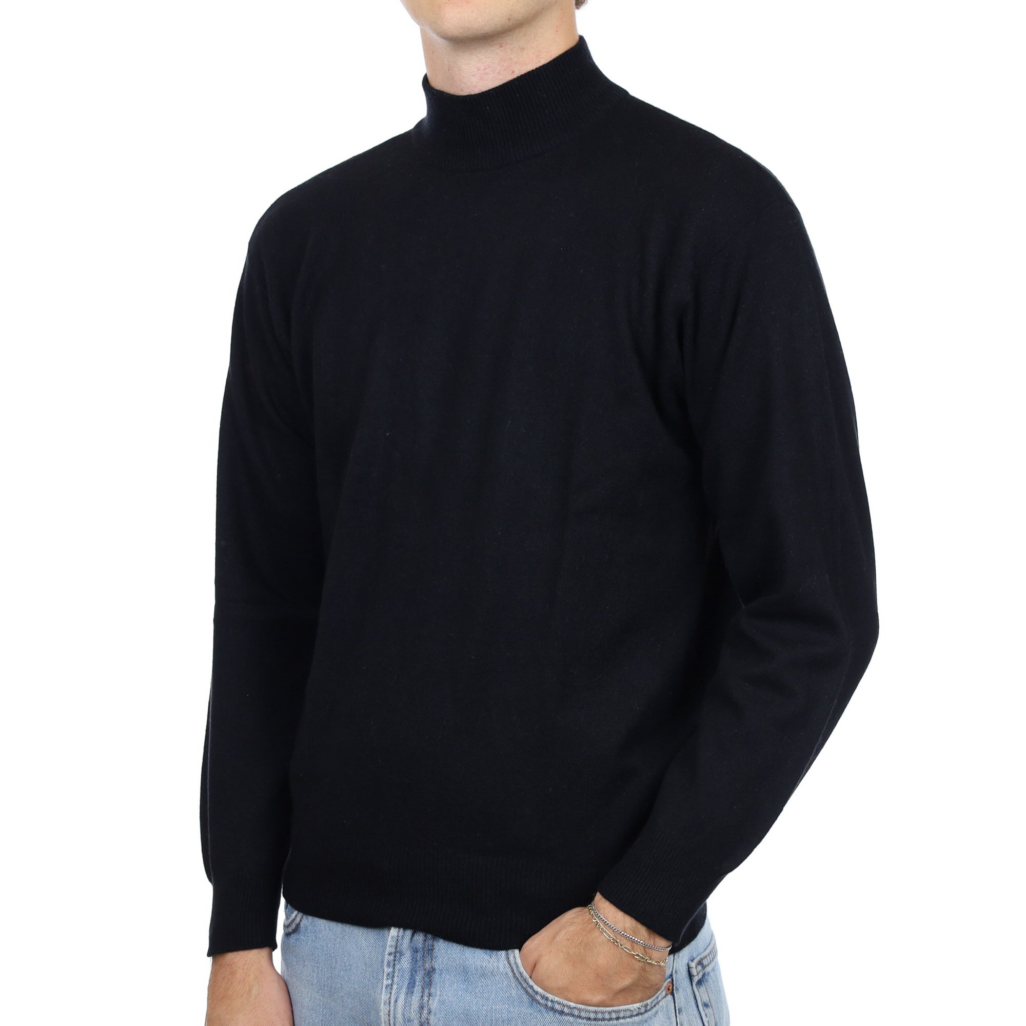 Men's Black Cashmere Turtle Neck Jumper Medium