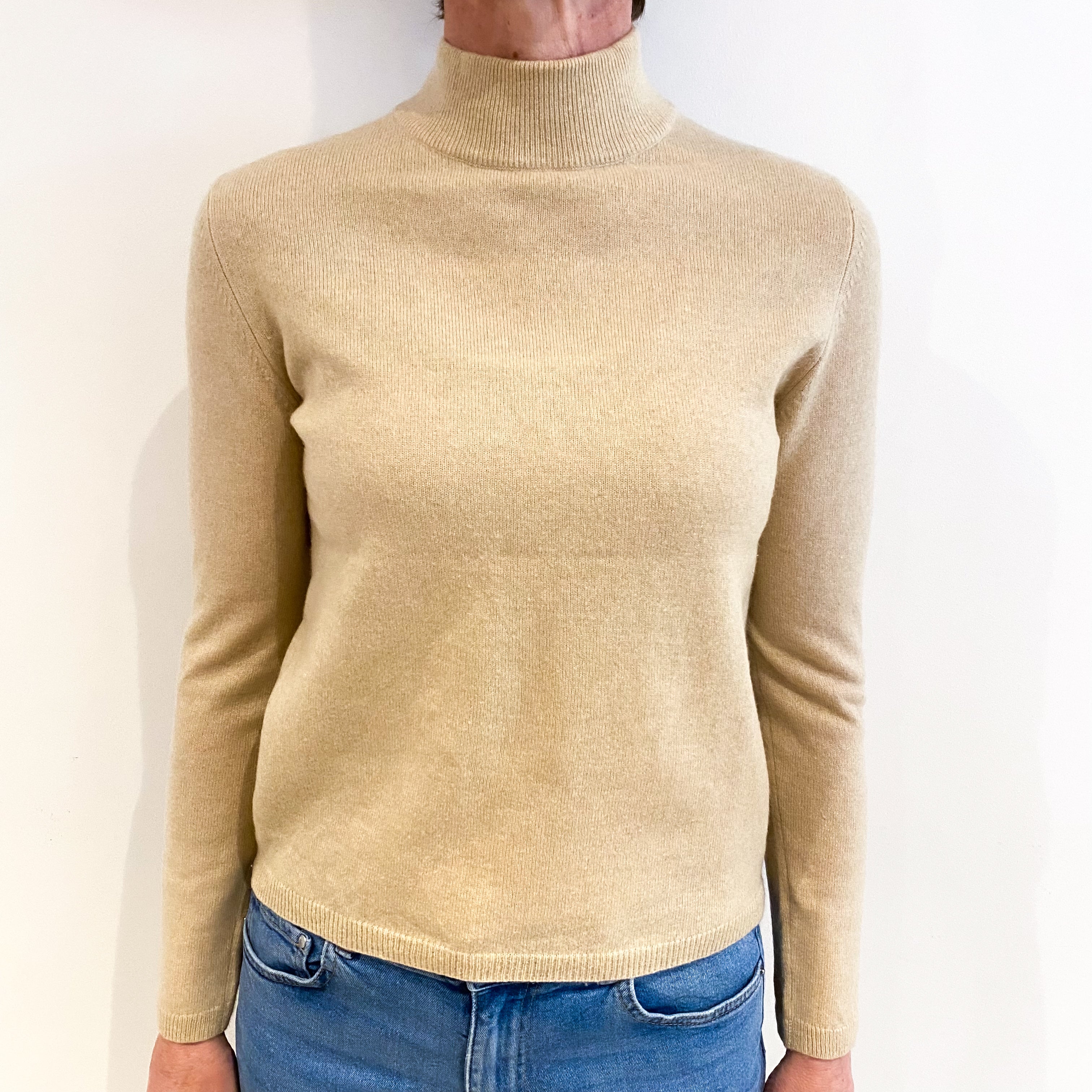 Sand Beige Cashmere Turtle Neck Jumper Small