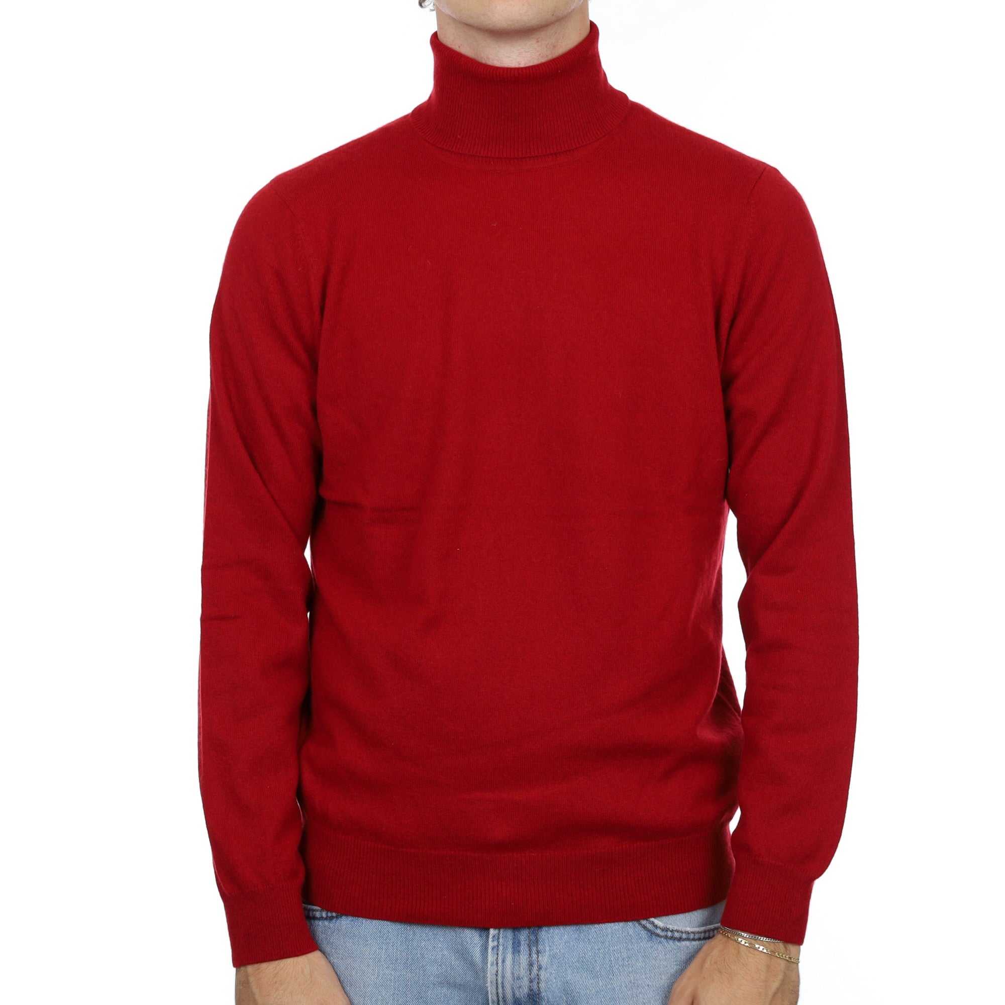 Men's Phoenix Red Cashmere Polo Neck Jumper Large