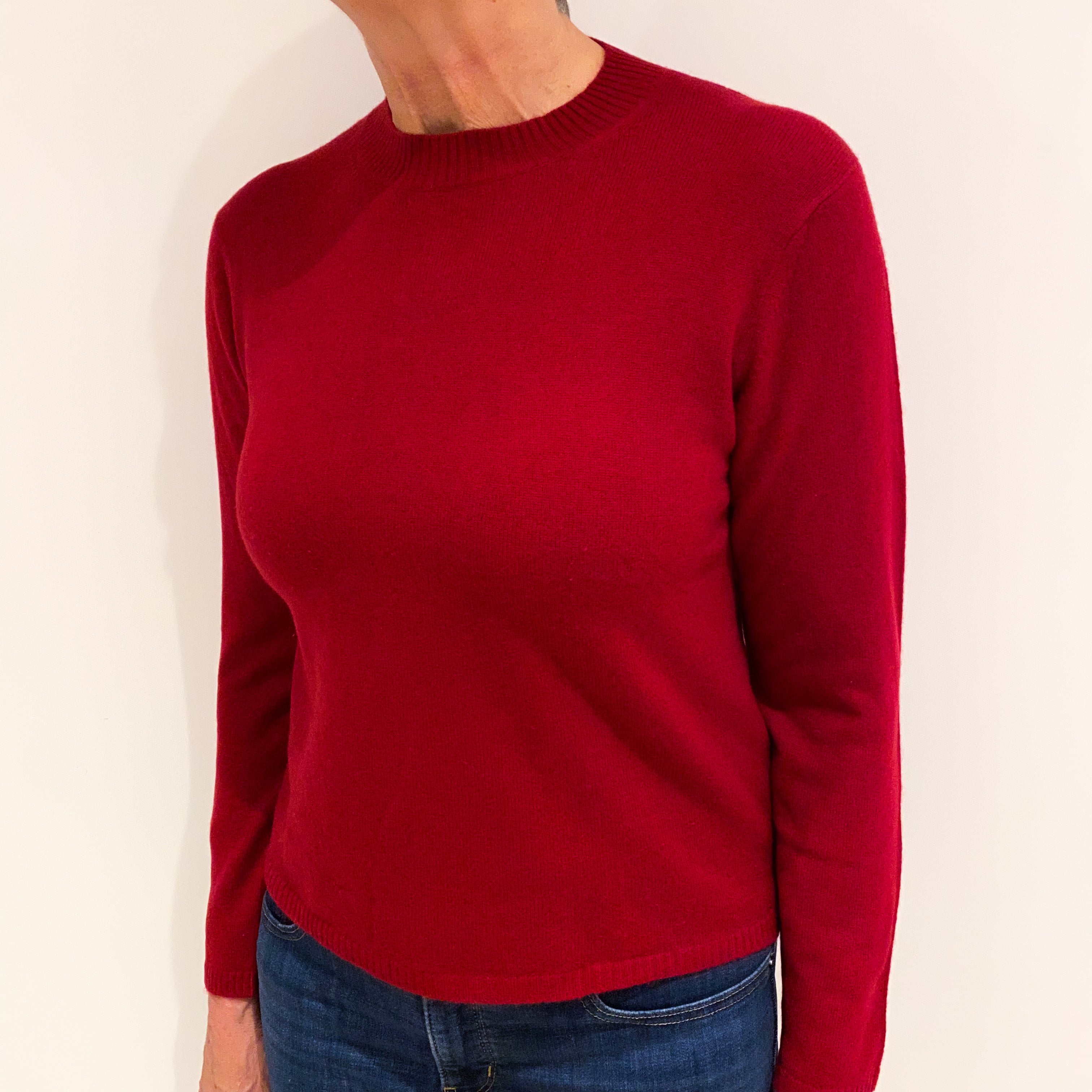 Crimson Red Cashmere Turtle Neck Jumper Medium