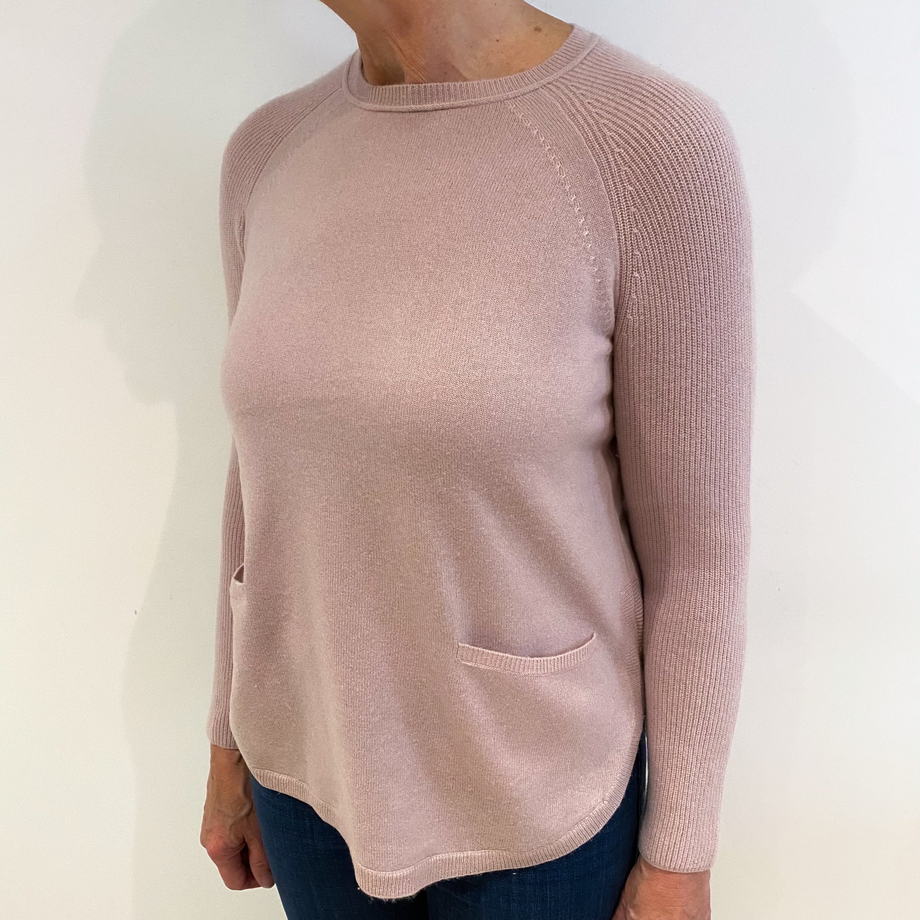 Whistles Plaster Pink Cashmere Crew Neck Jumper With Pickets Medium