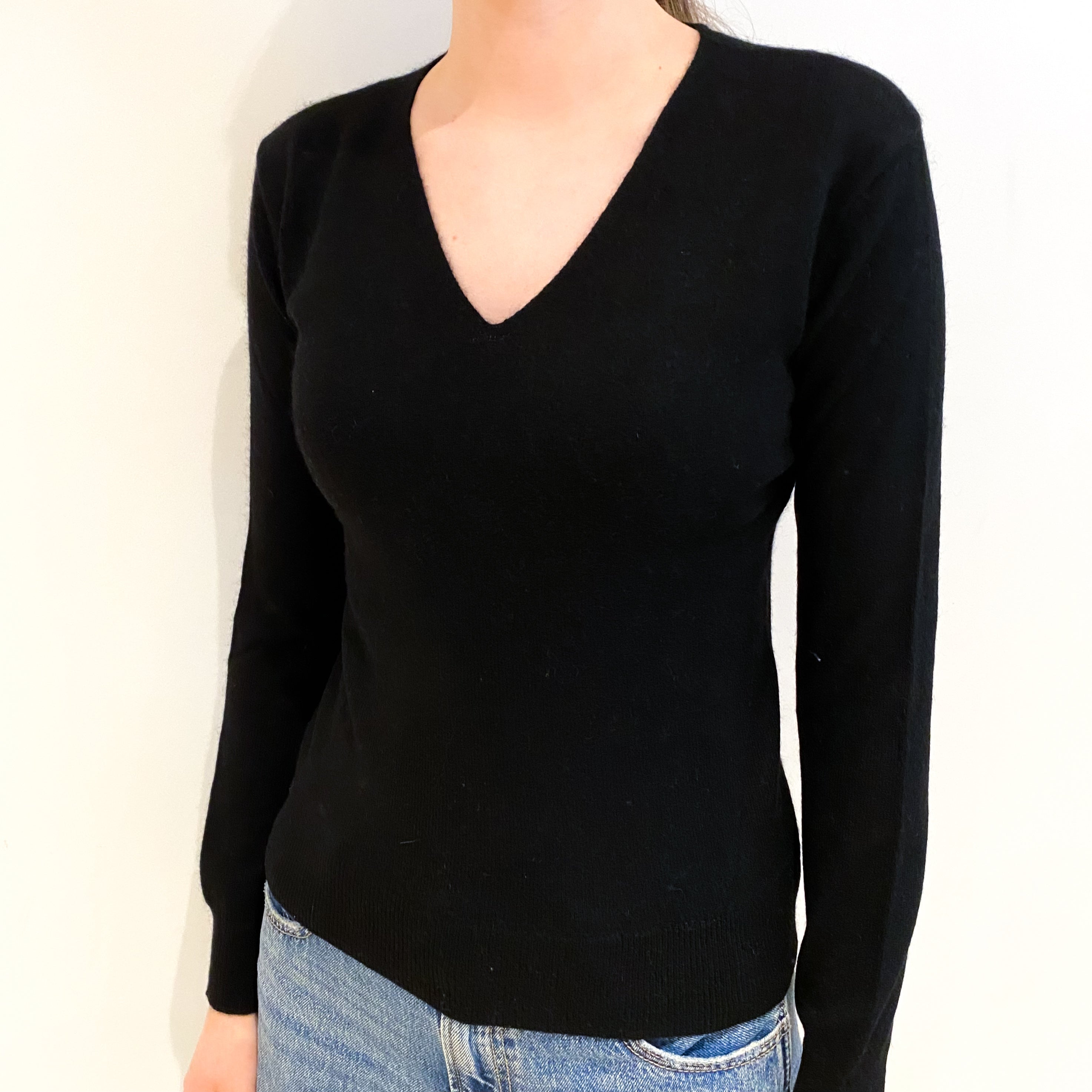 Black Cashmere V Neck Jumper Extra Small