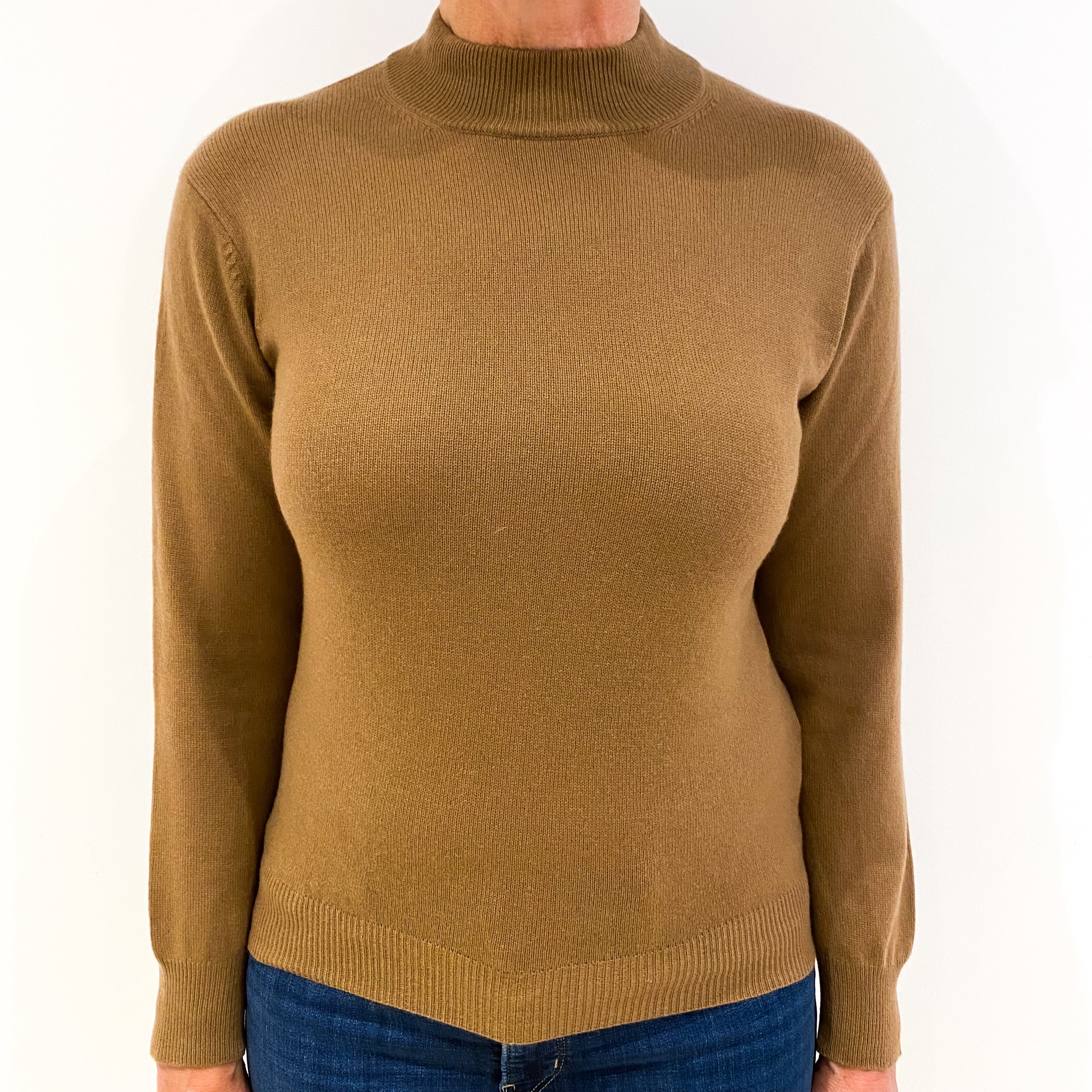 Soft Brown Cashmere Polo Neck Jumper Medium