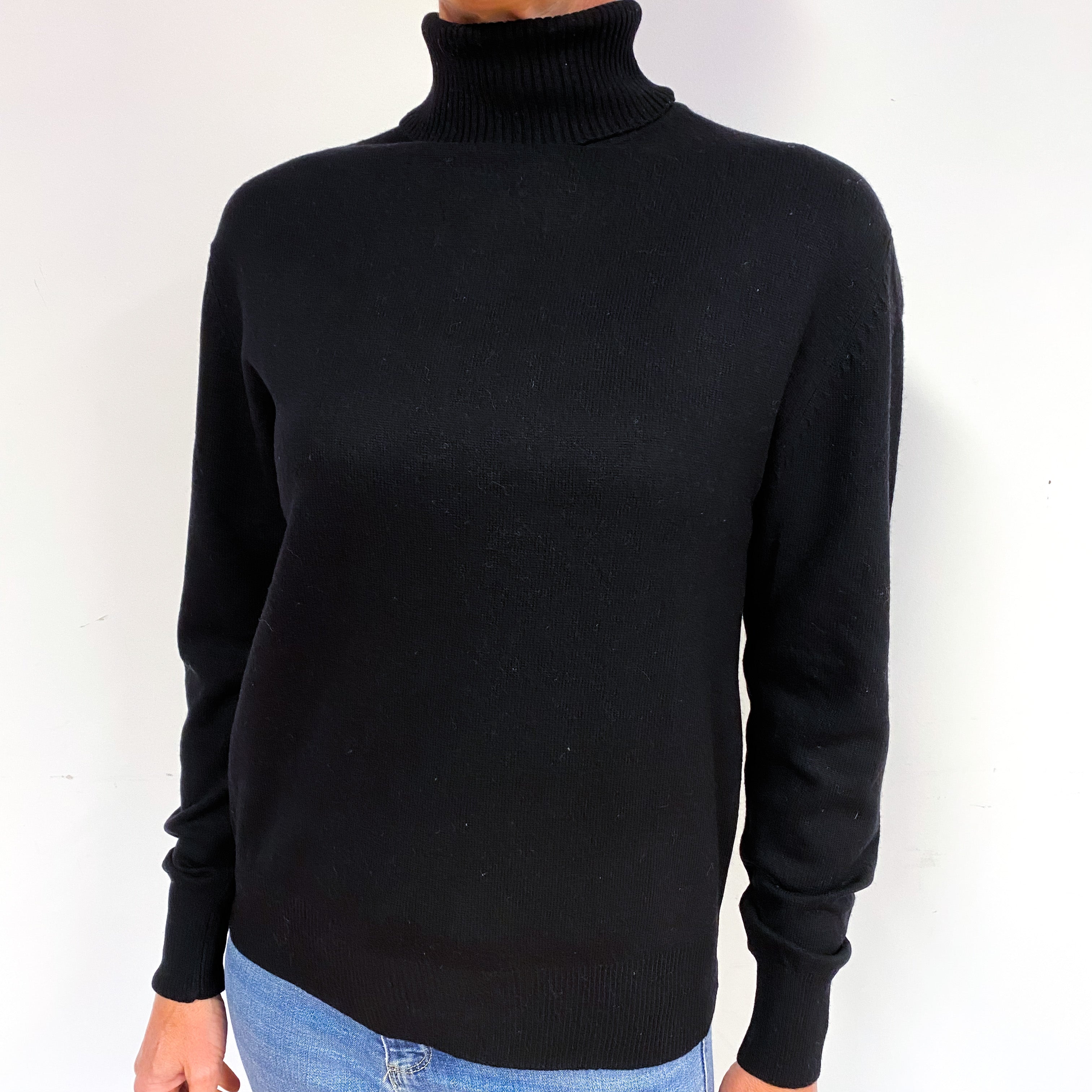 Black Cashmere Polo Neck Jumper Medium