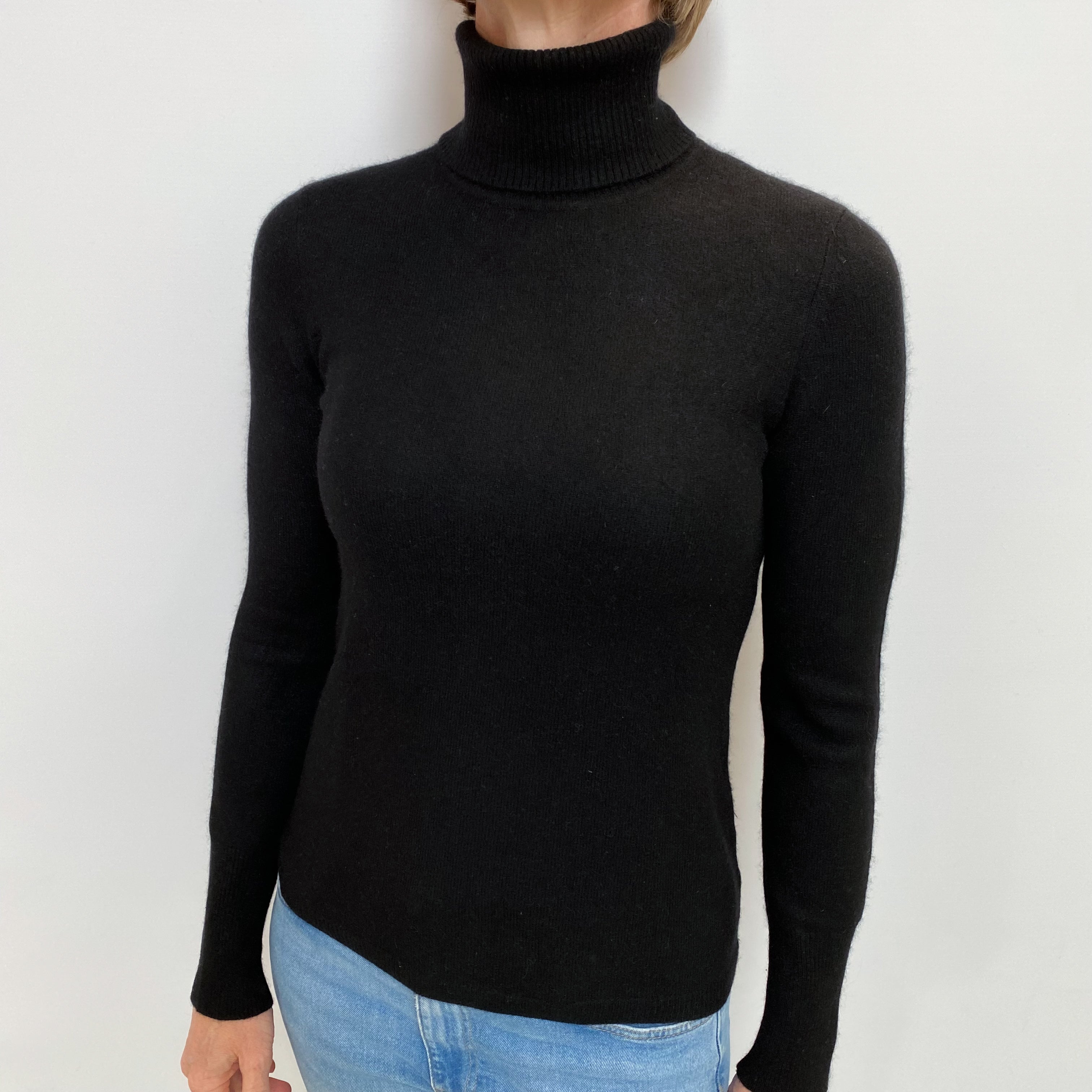 Black Cashmere Polo Neck Jumper Small