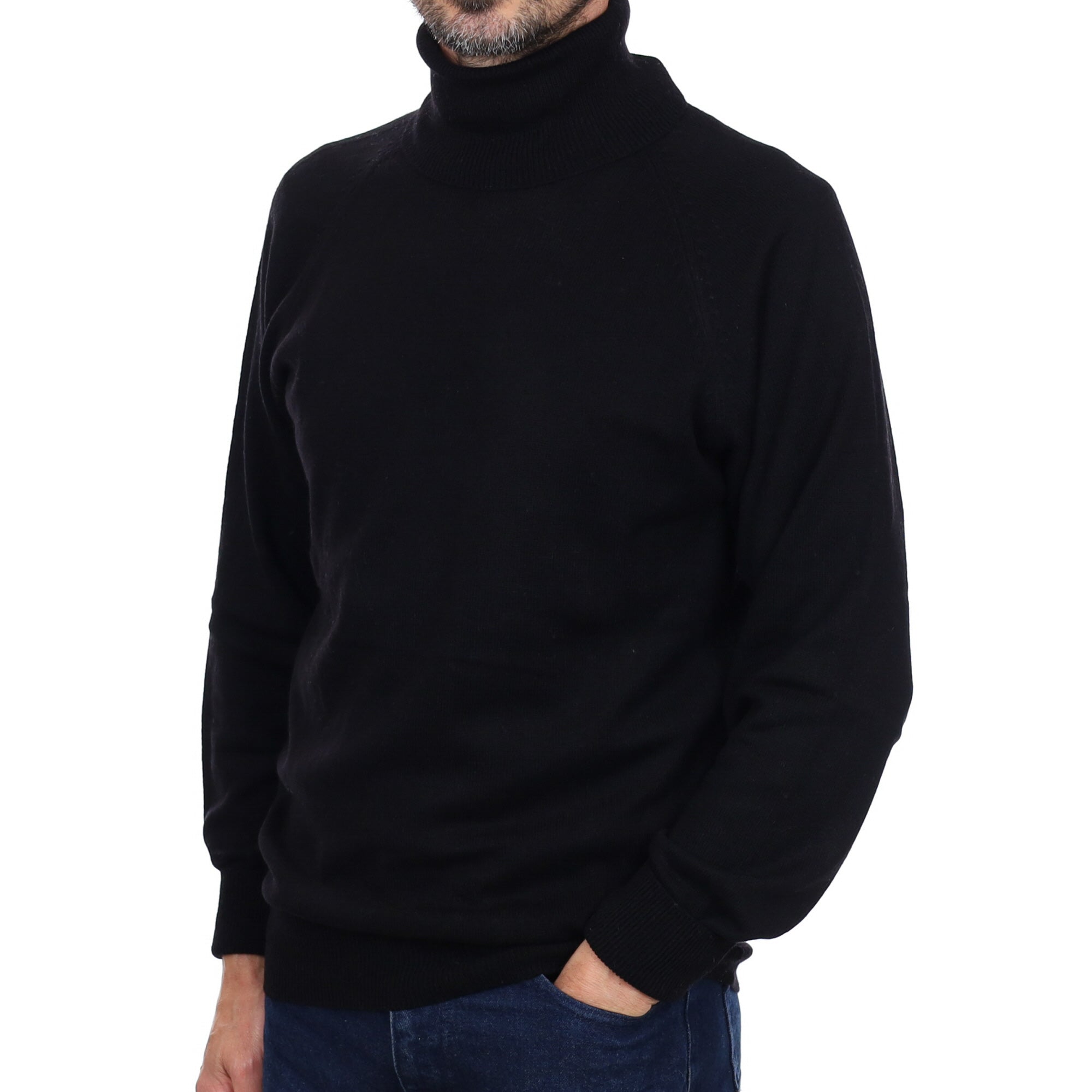 Men's Black Cashmere Polo Neck Jumper Small