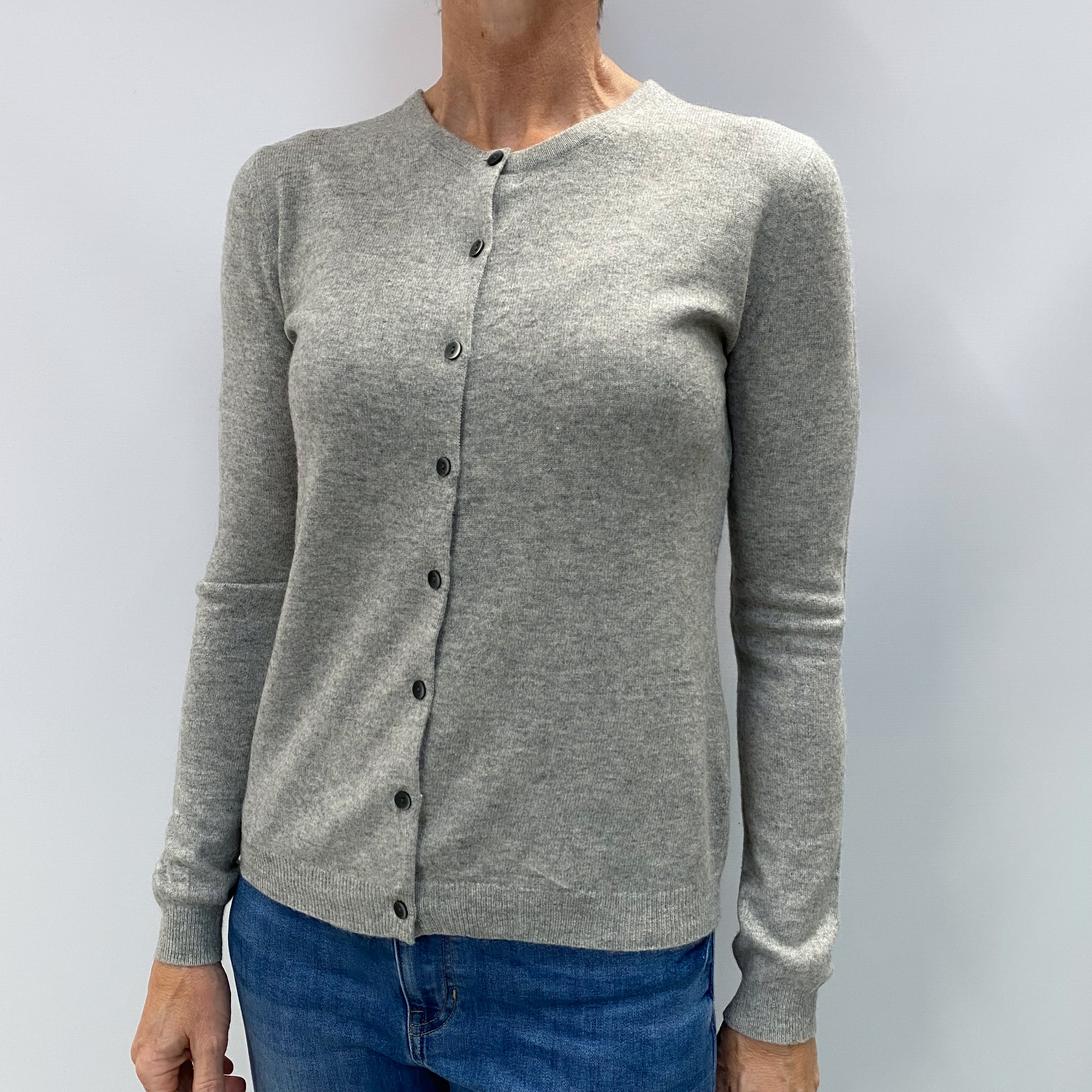 Smoke Grey Cashmere Crew Neck Cardigan Small