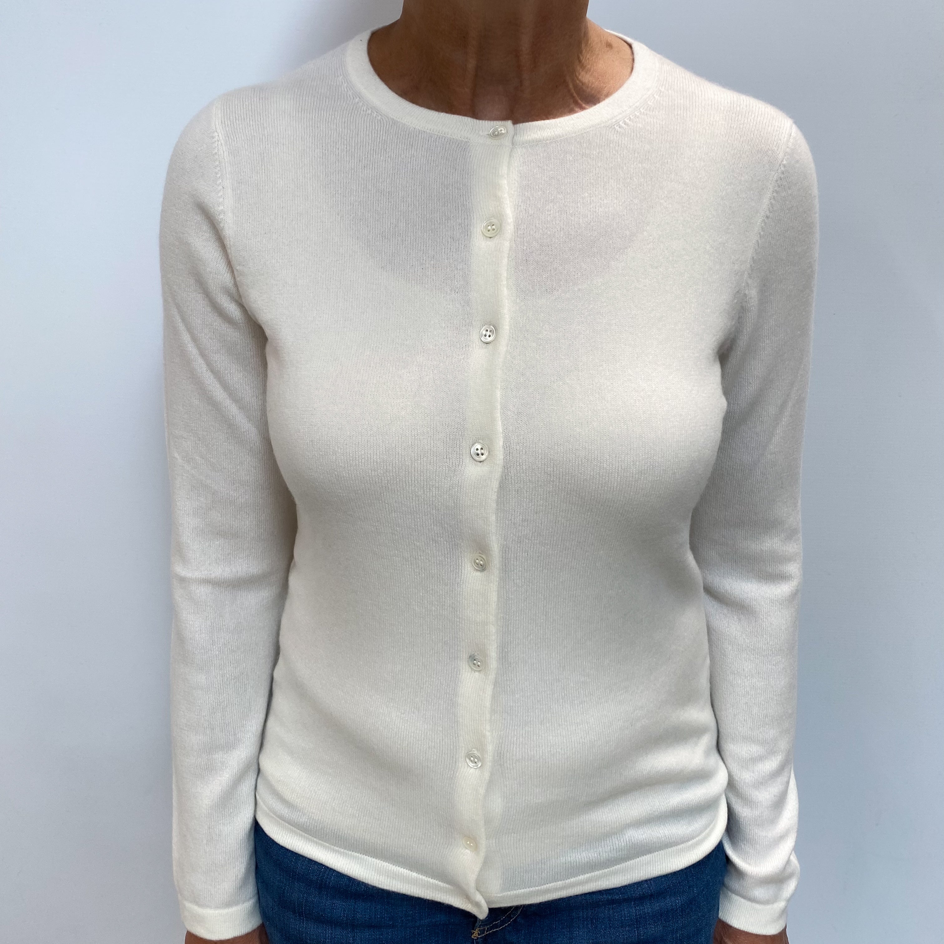 Winter White Cashmere Crew Cardigan Medium