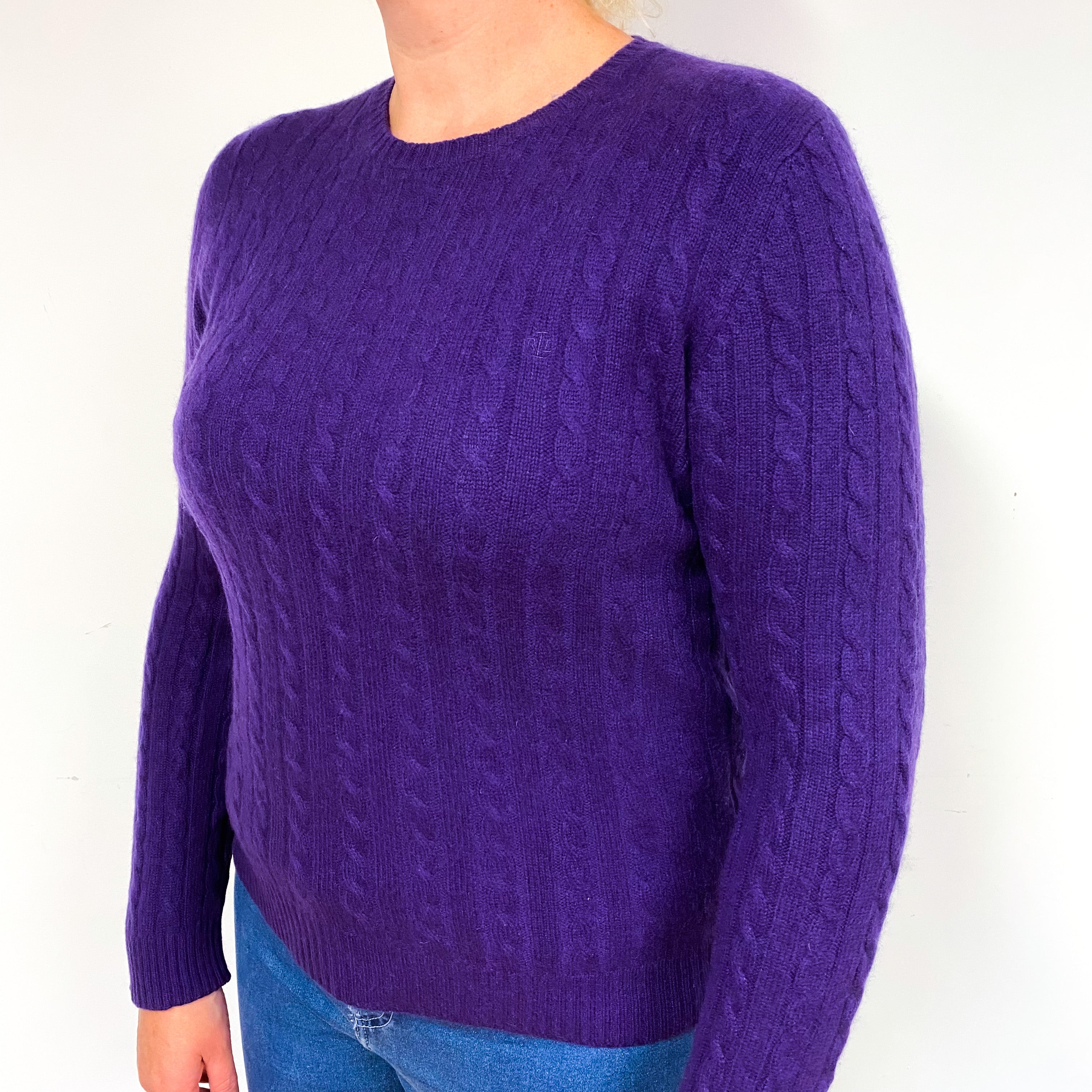 Ralph Lauren Purple Cable Cashmere Crew Neck Jumper Large