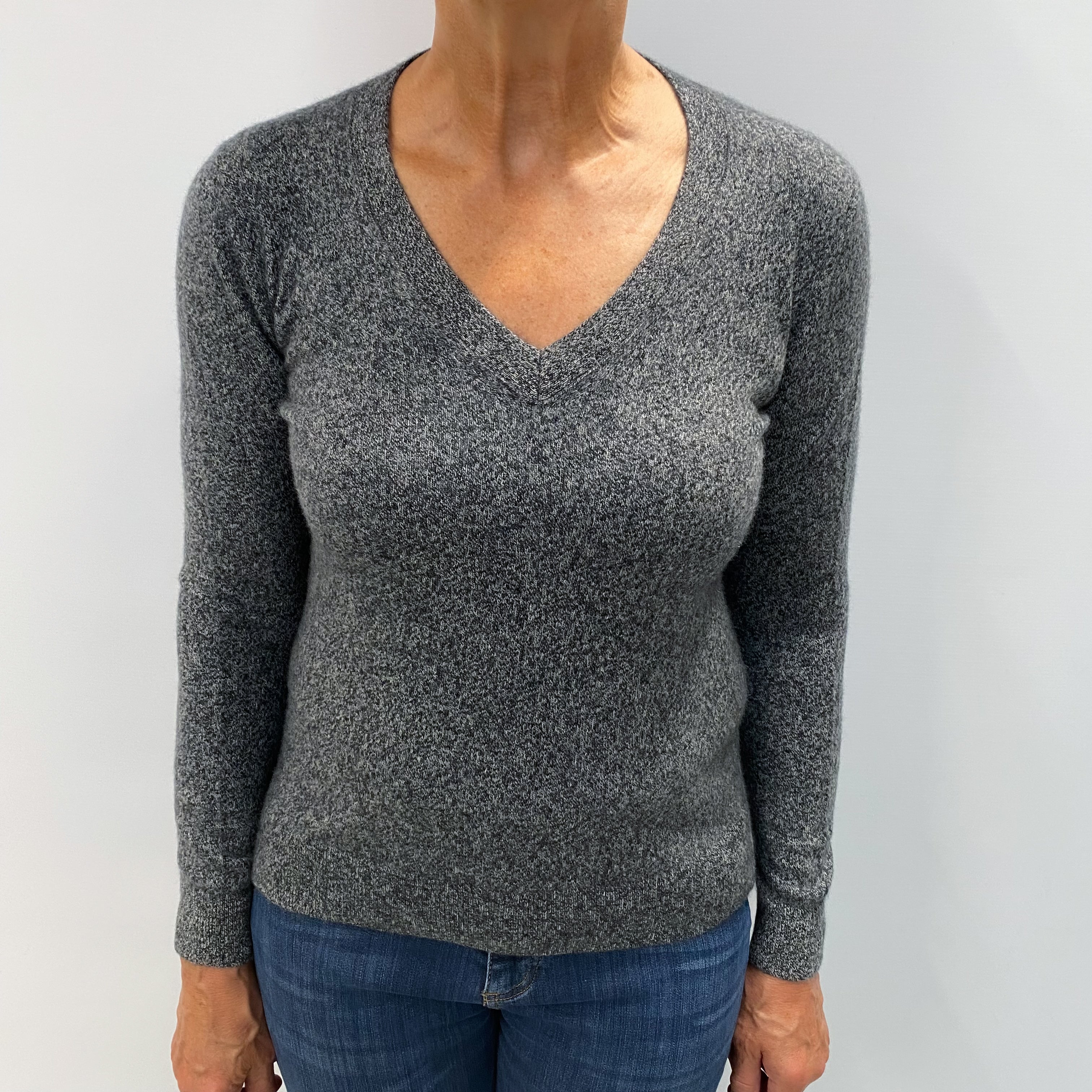 Charcoal Marl Cashmere V Neck Jumper Medium