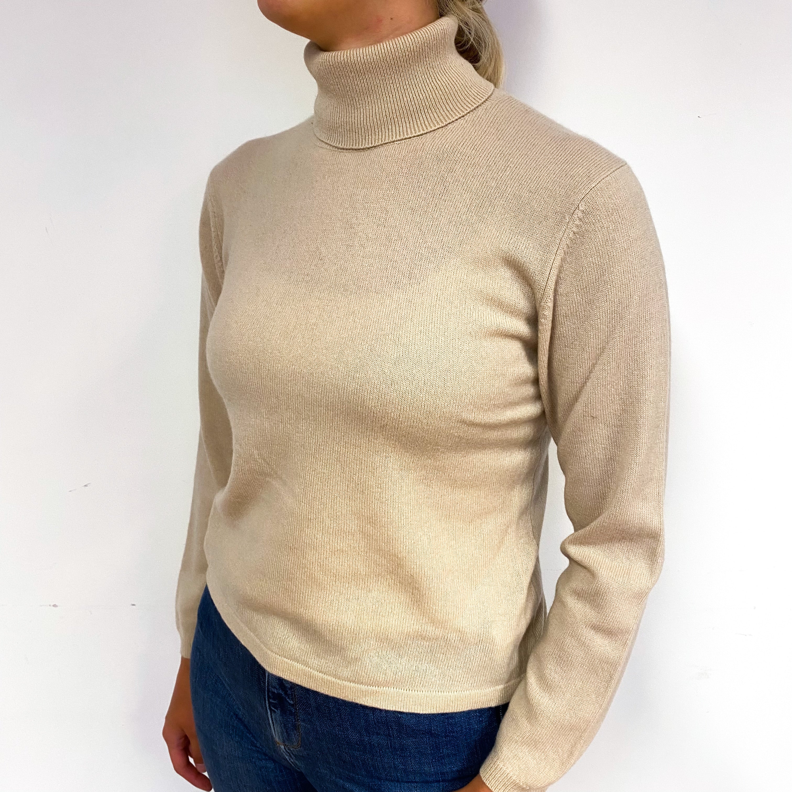 Beige Cashmere Polo Neck Jumper Small