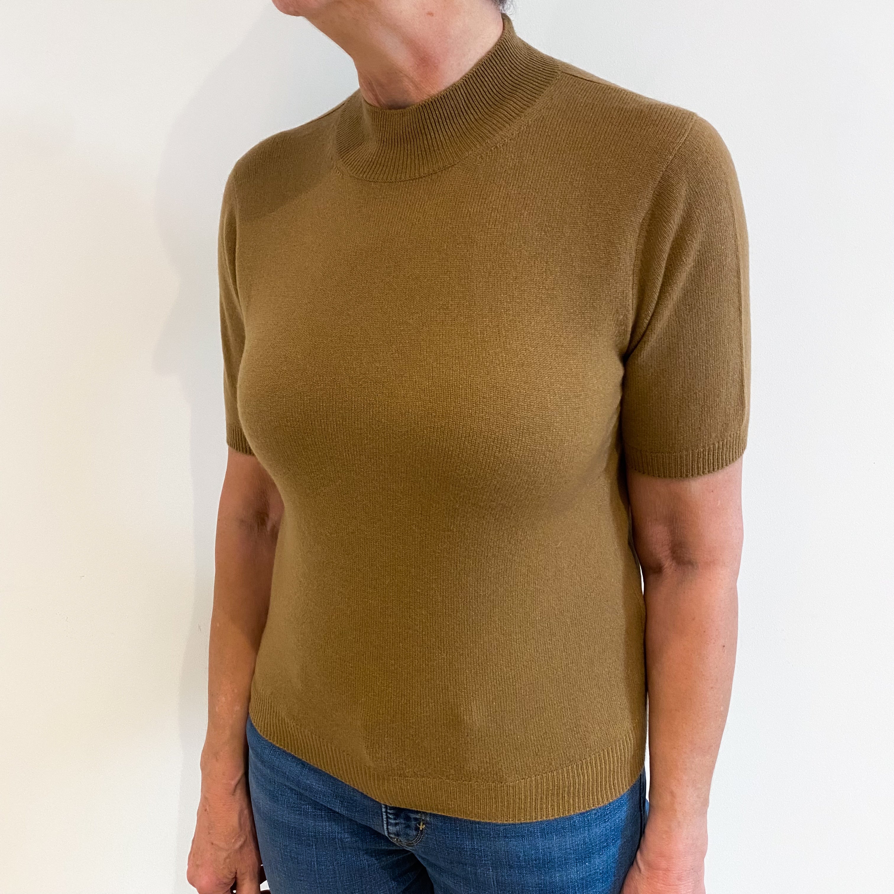 Camel Brown Cashmere Short Sleeved Turtle Neck Jumper Medium