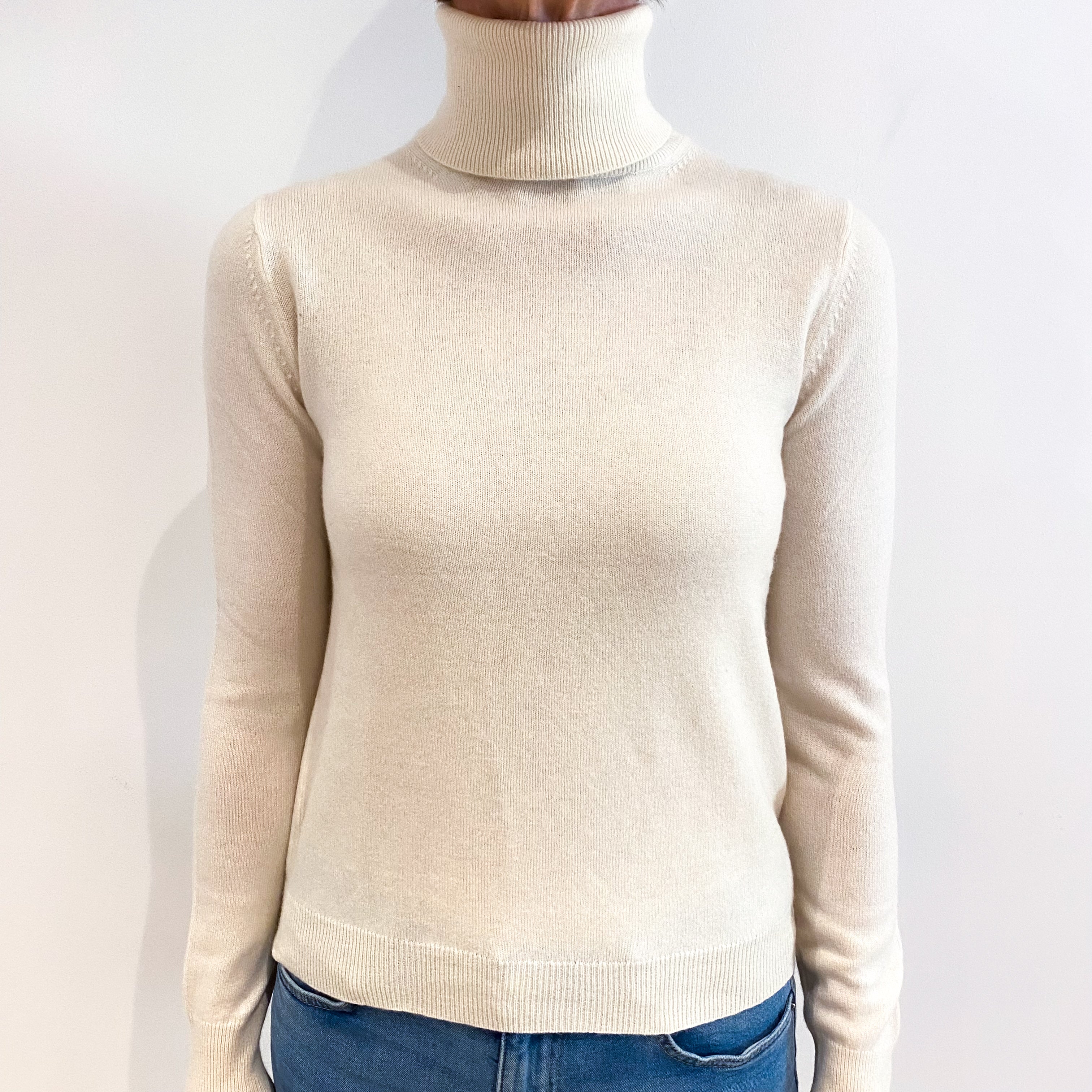 Vanilla Cream Cashmere Polo Neck Jumper Small