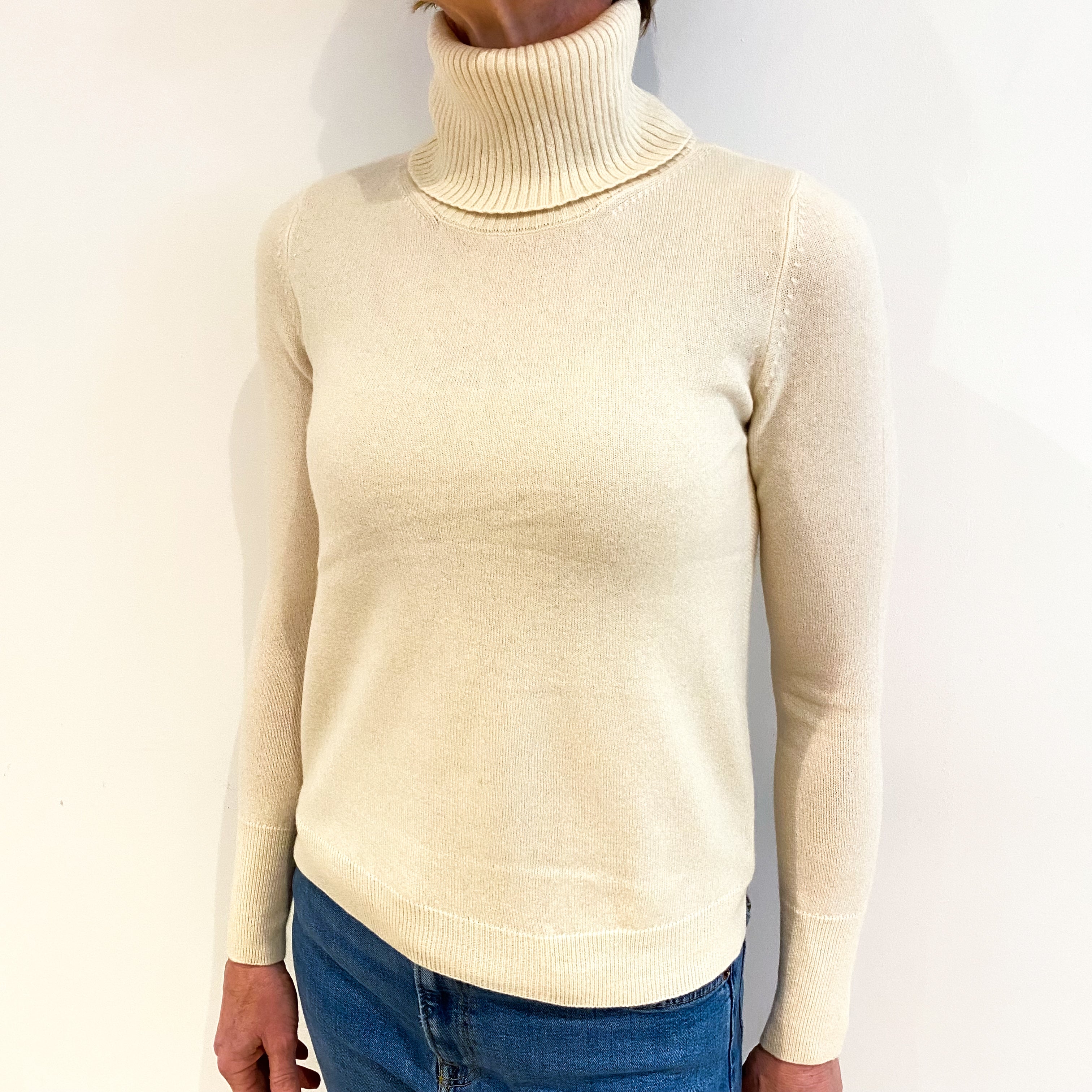 Vanilla Cream Cashmere Polo Neck Jumper Small