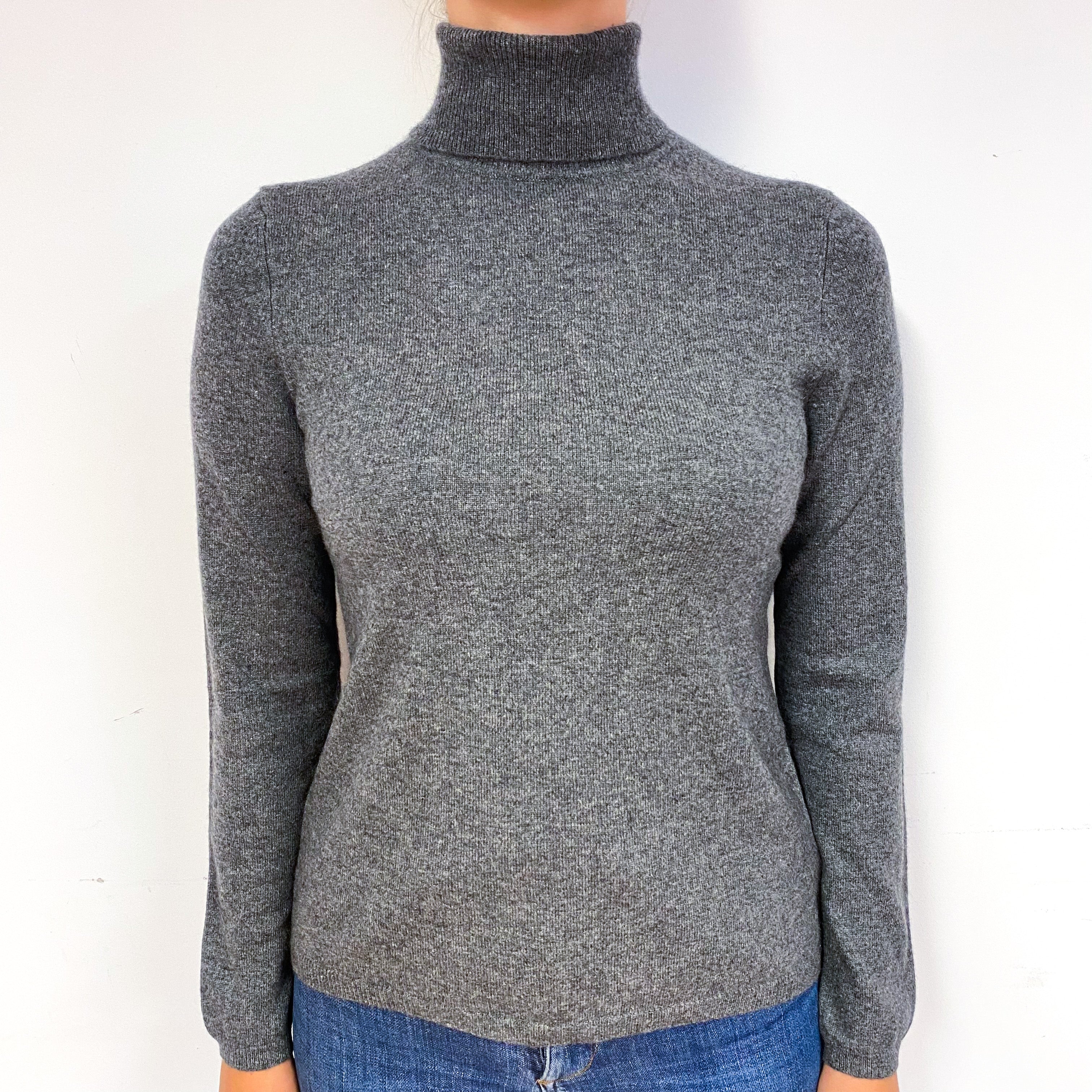 Slate Grey Cashmere Polo Neck Jumper Small