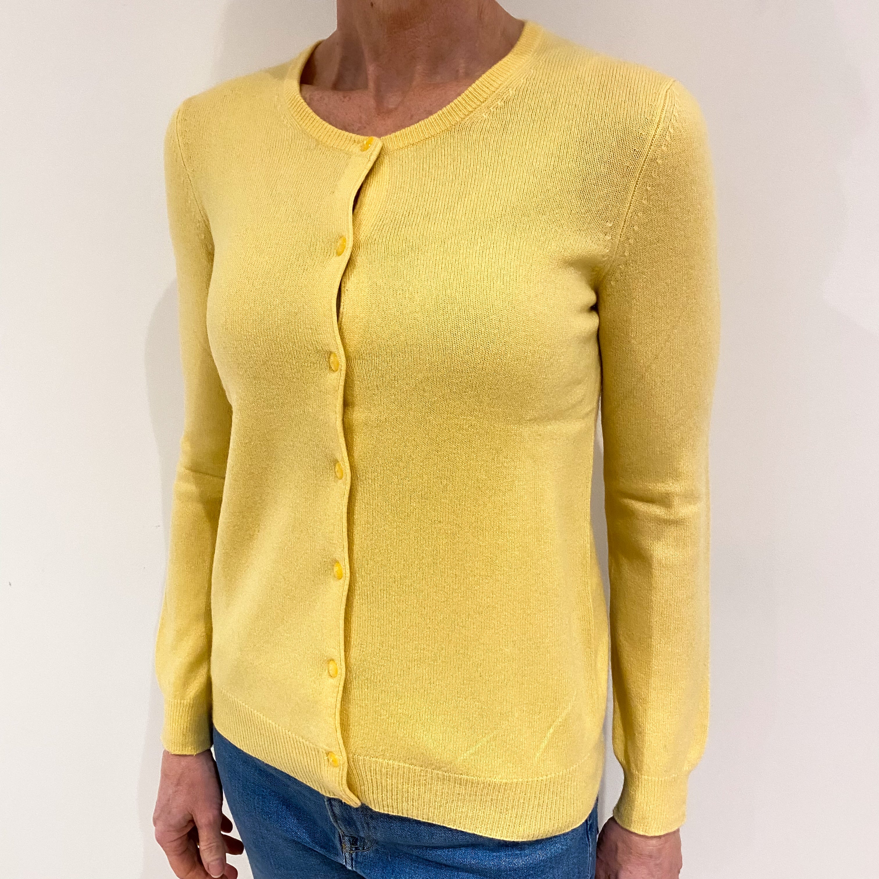 Pineapple Yellow Cashmere Crew Neck Cardigan Small