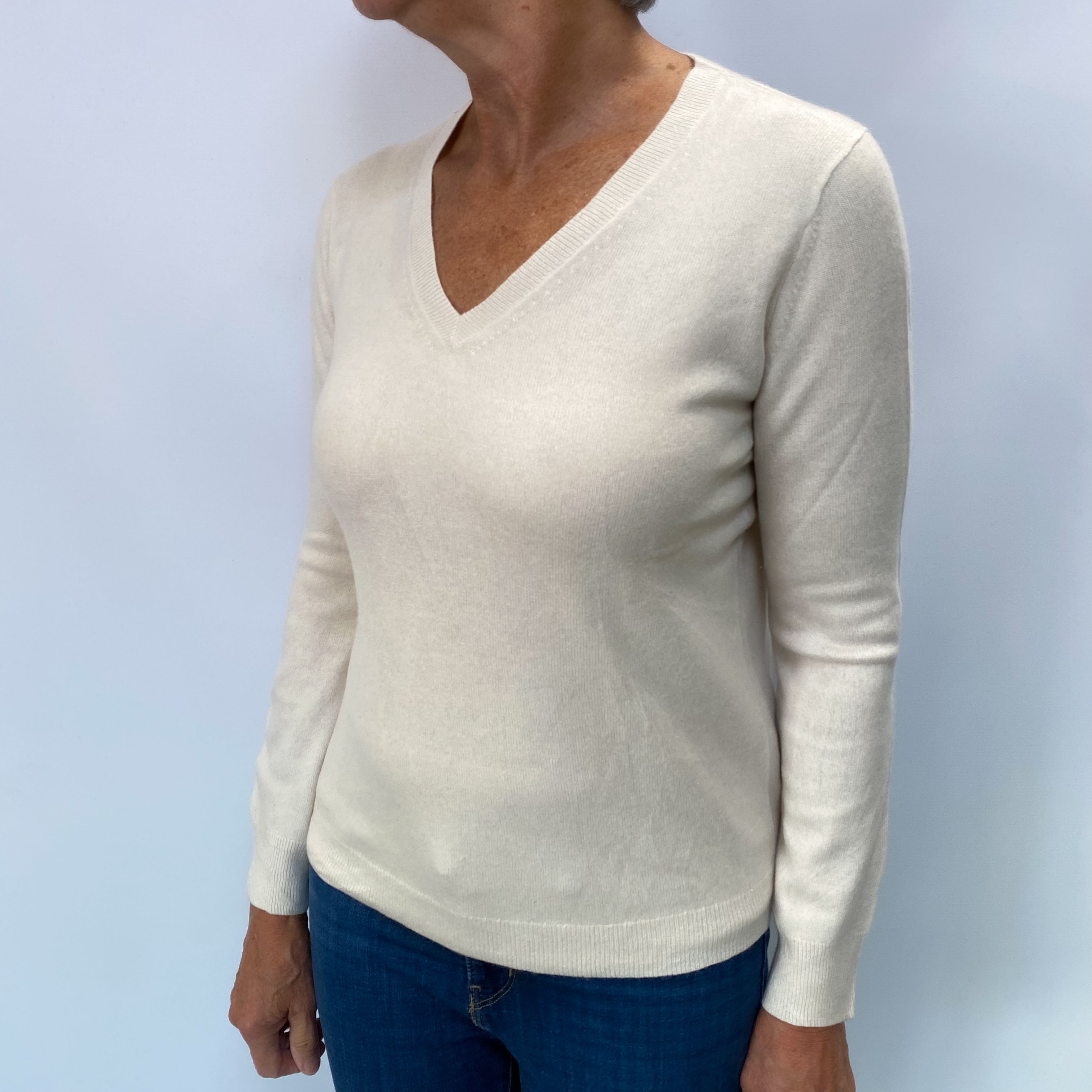 Cream Cashmere V Neck Jumper Medium