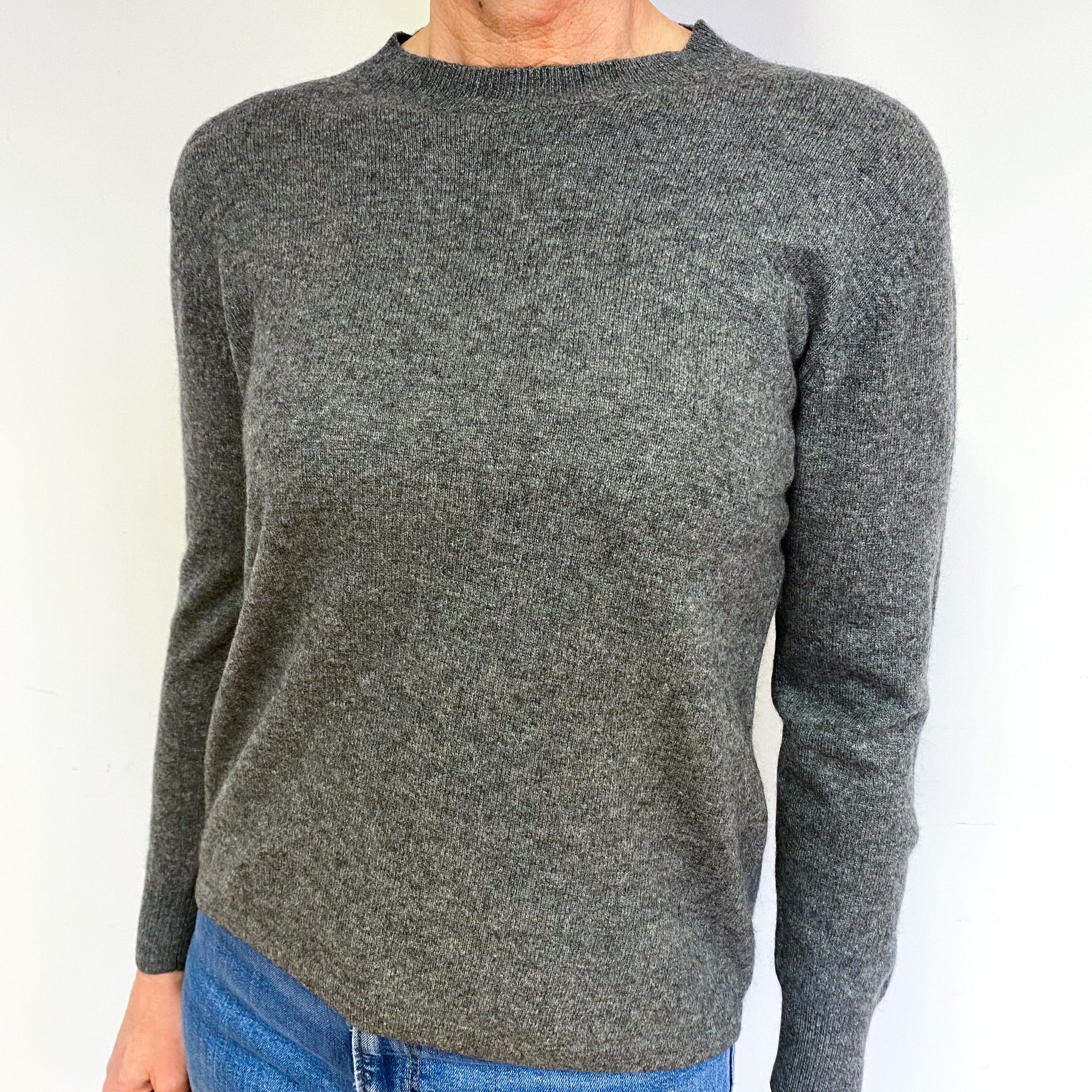 Slate Grey Cashmere Crew Neck Jumper Medium