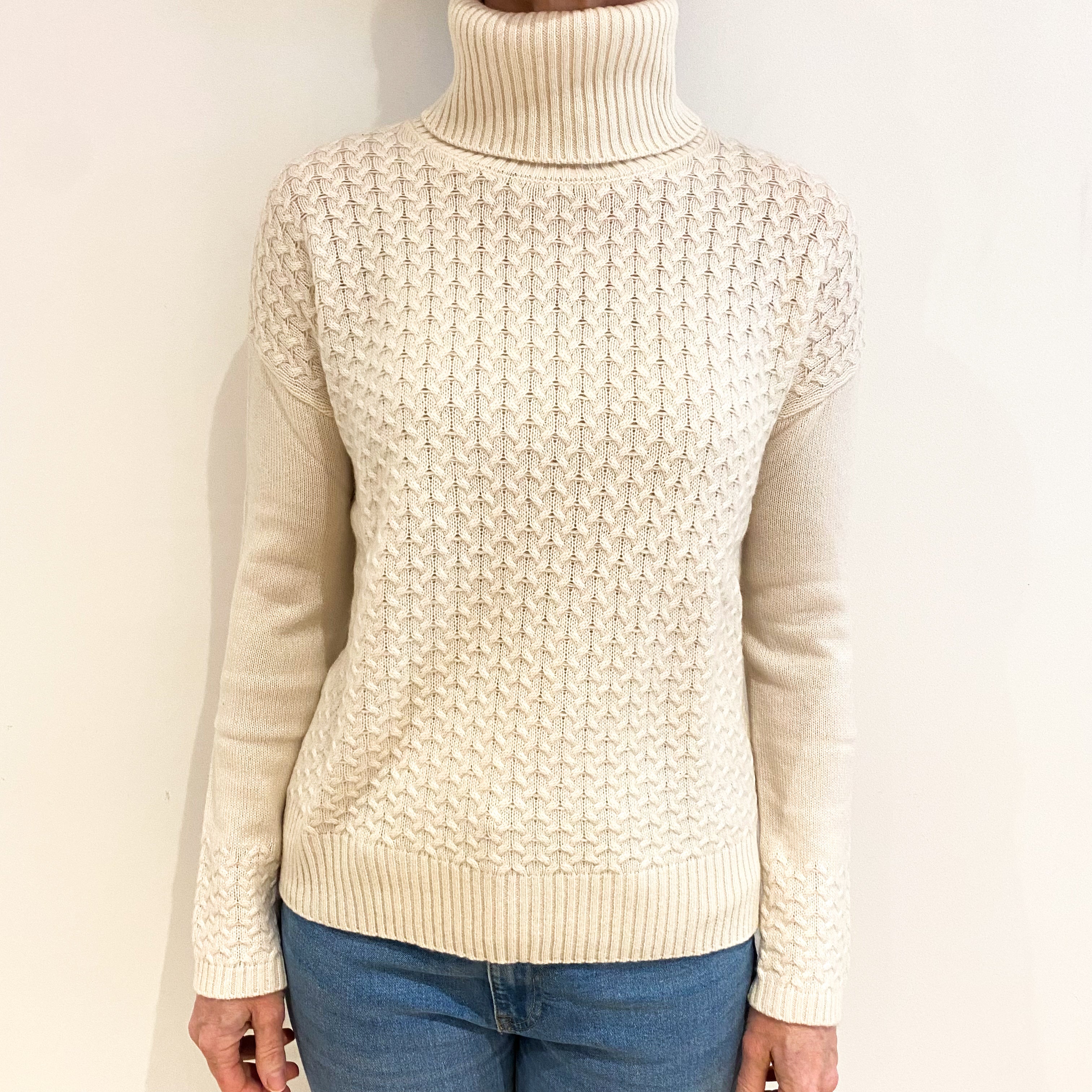 Vanilla Cream Cashmere Polo Neck Jumper Small