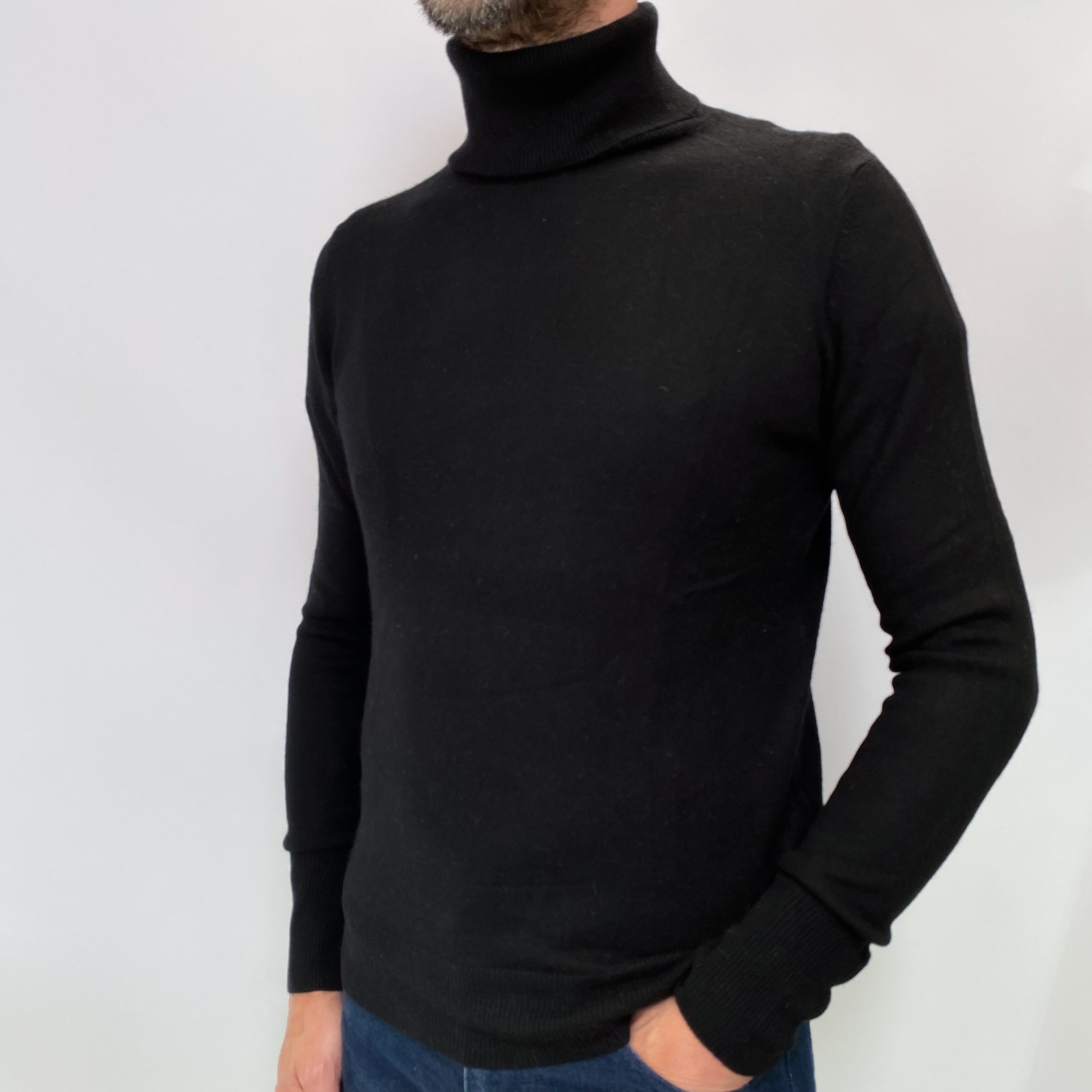 Black Men's Cashmere Polo Neck Jumper Small