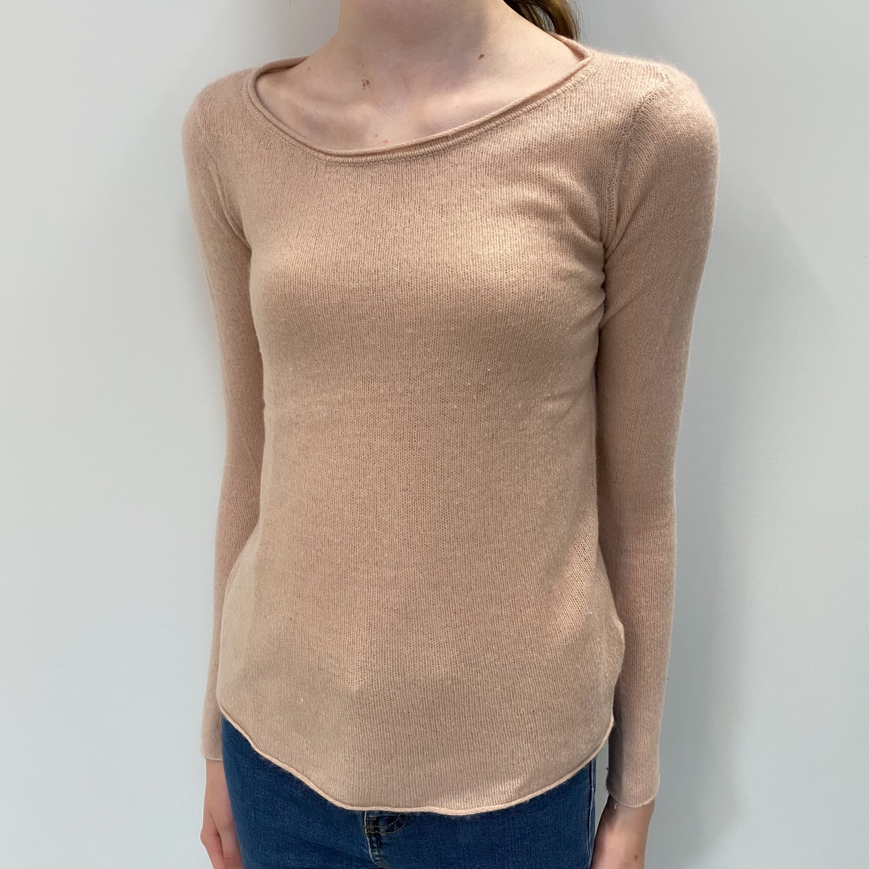 Dusky Pink Cashmere Boat Neck Jumper Extra Small