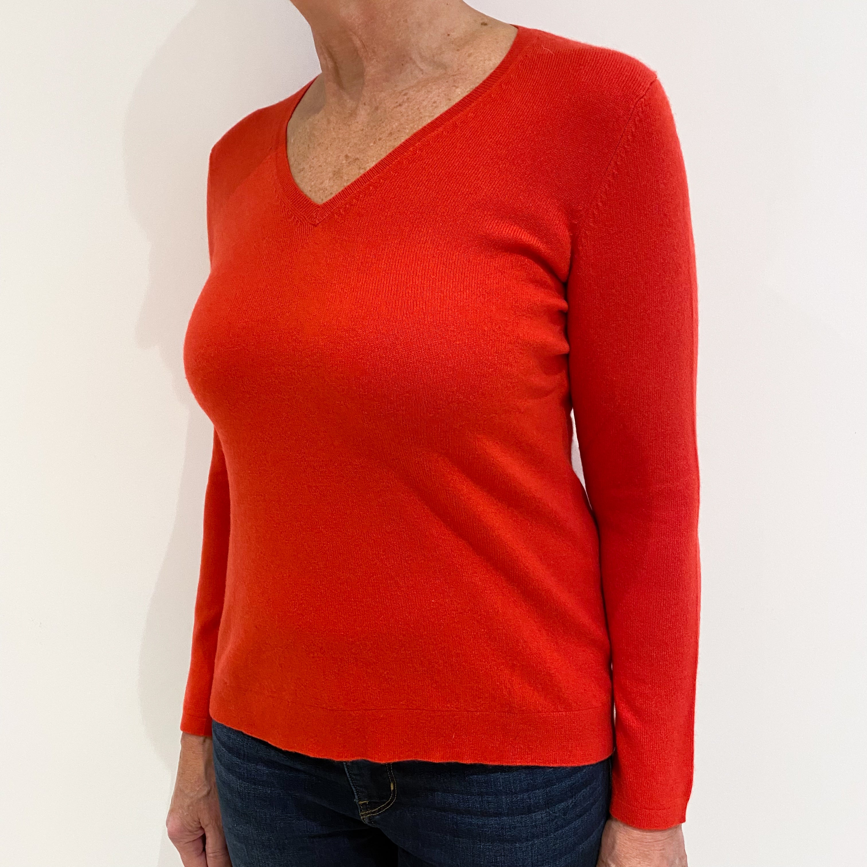 Vermilion Orange Cashmere V-Neck Jumper Medium