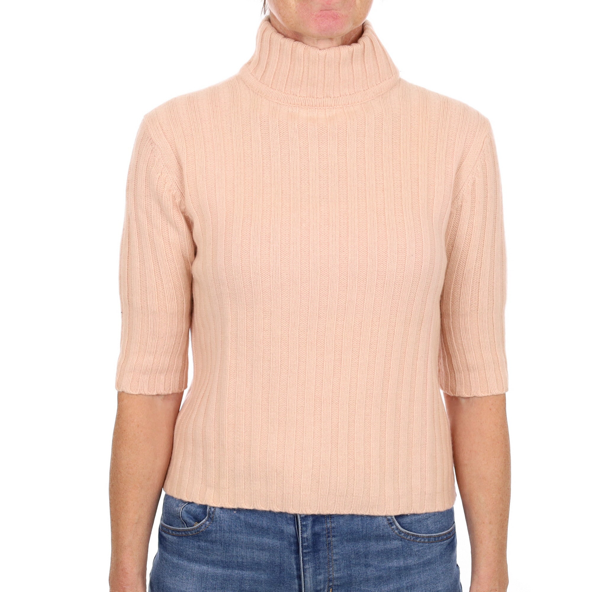 Shell Pink Cashmere Turtle Neck Short Sleeved Jumper Small