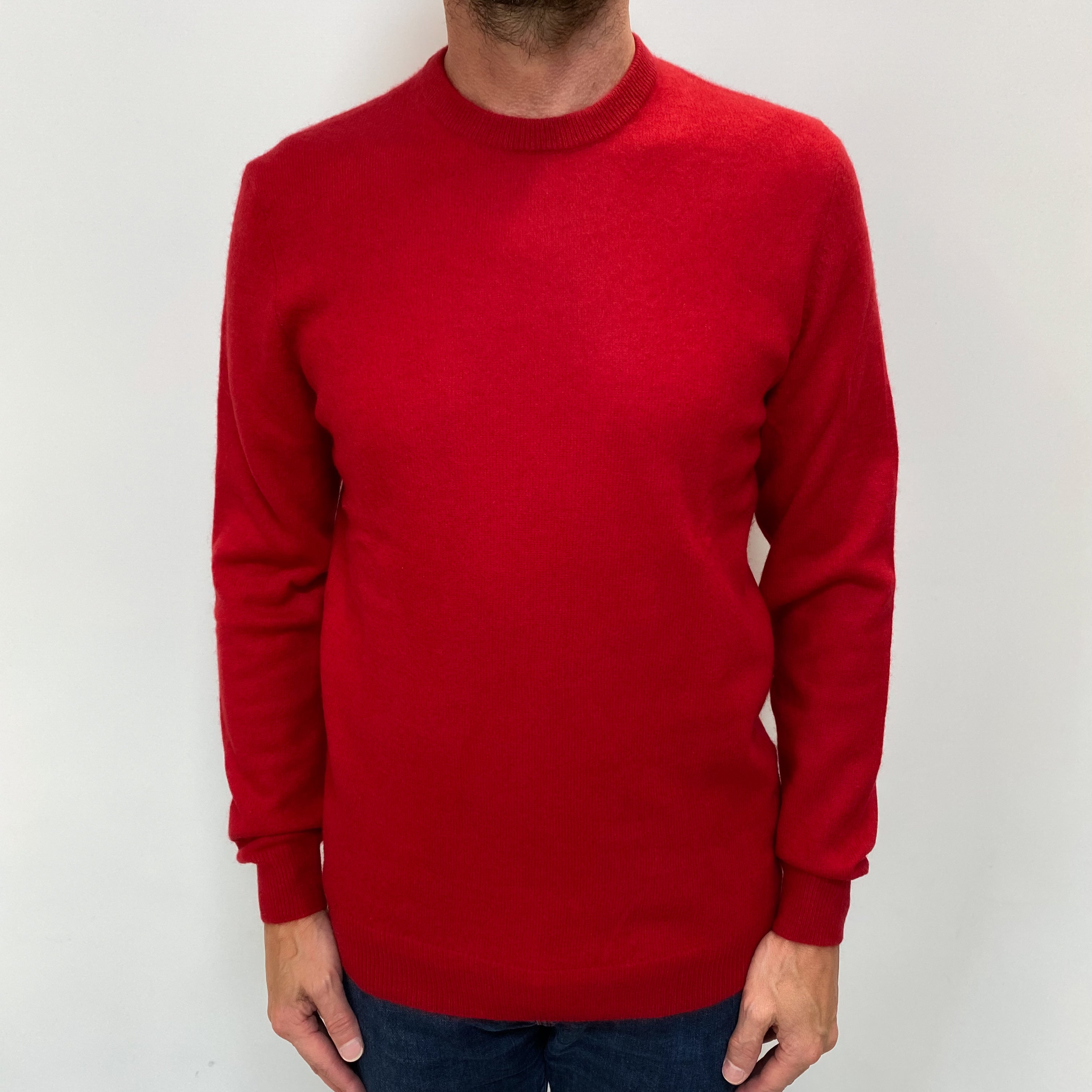 Men's Scarlet Red Cashmere Crew Neck Jumper Small