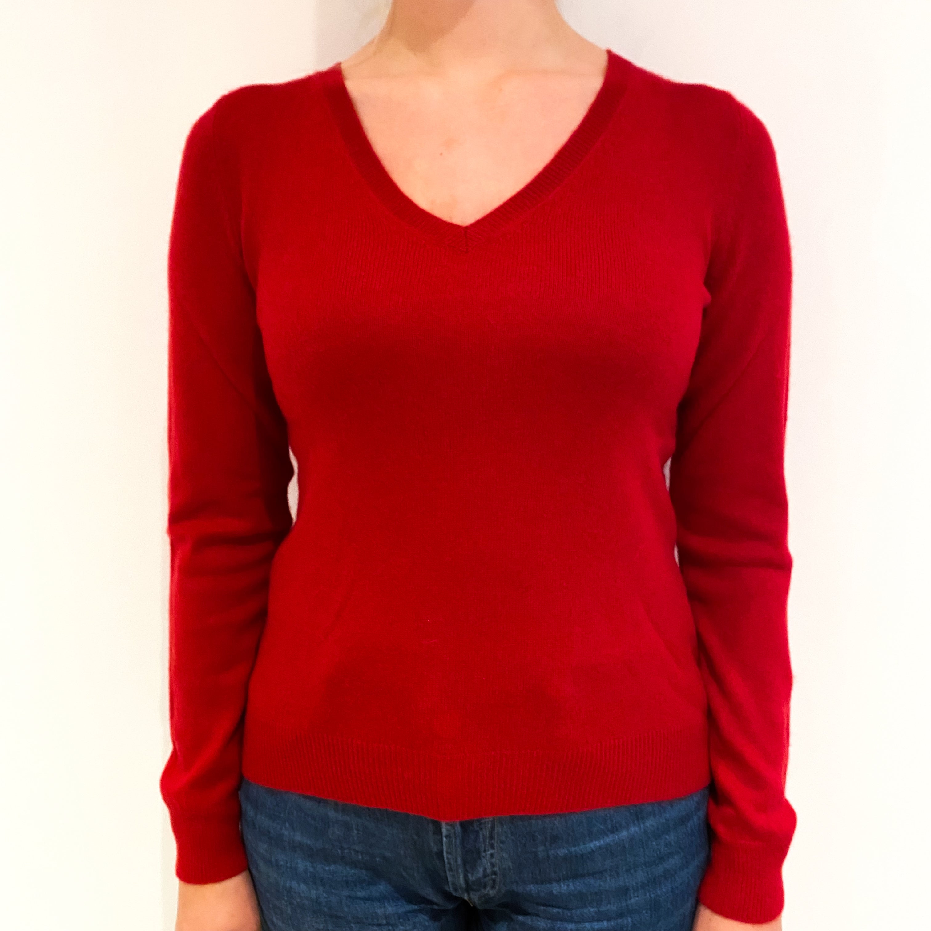 Postbox Red Cashmere V-Neck Jumper Small