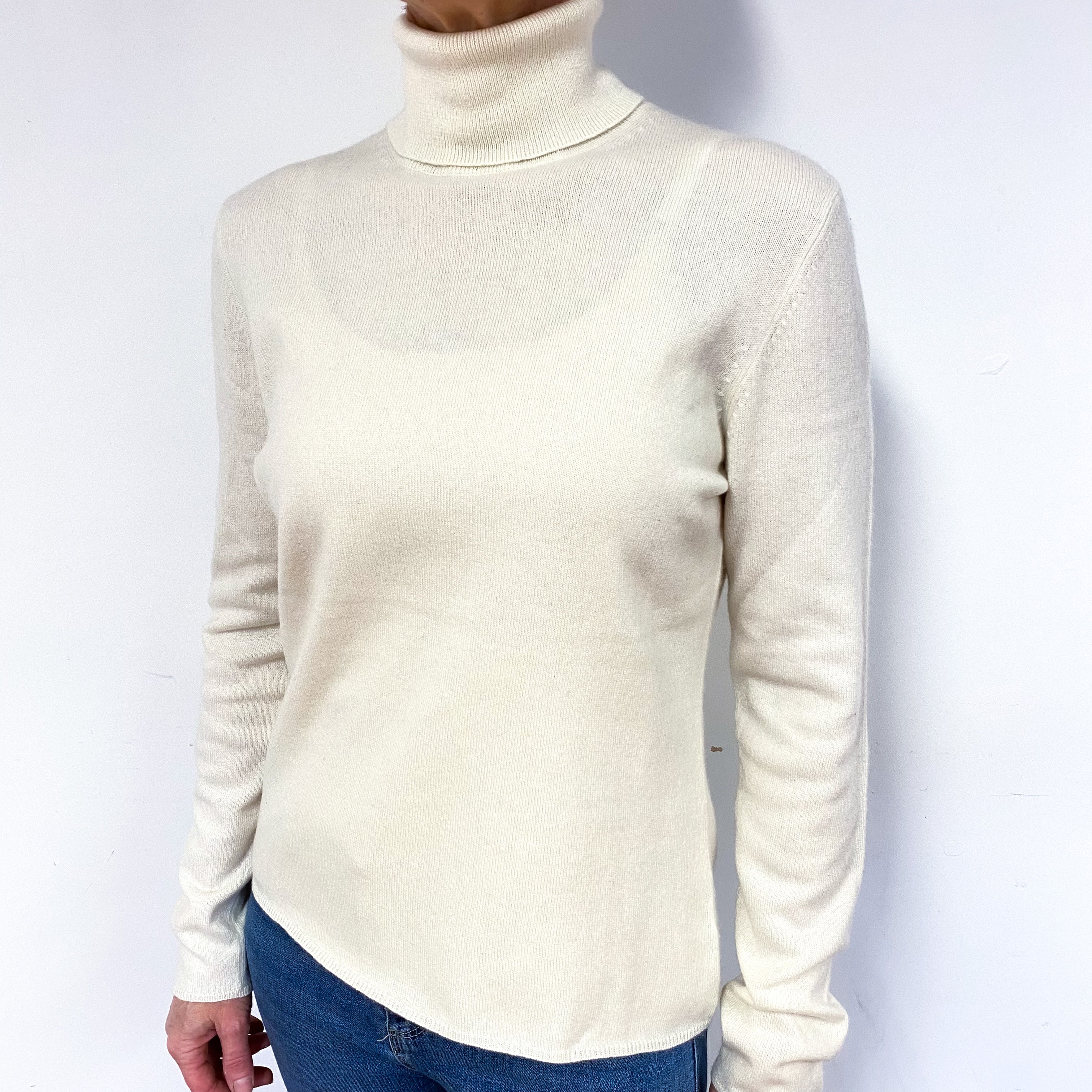 Vanilla Cream Cashmere Polo Neck Jumper Medium