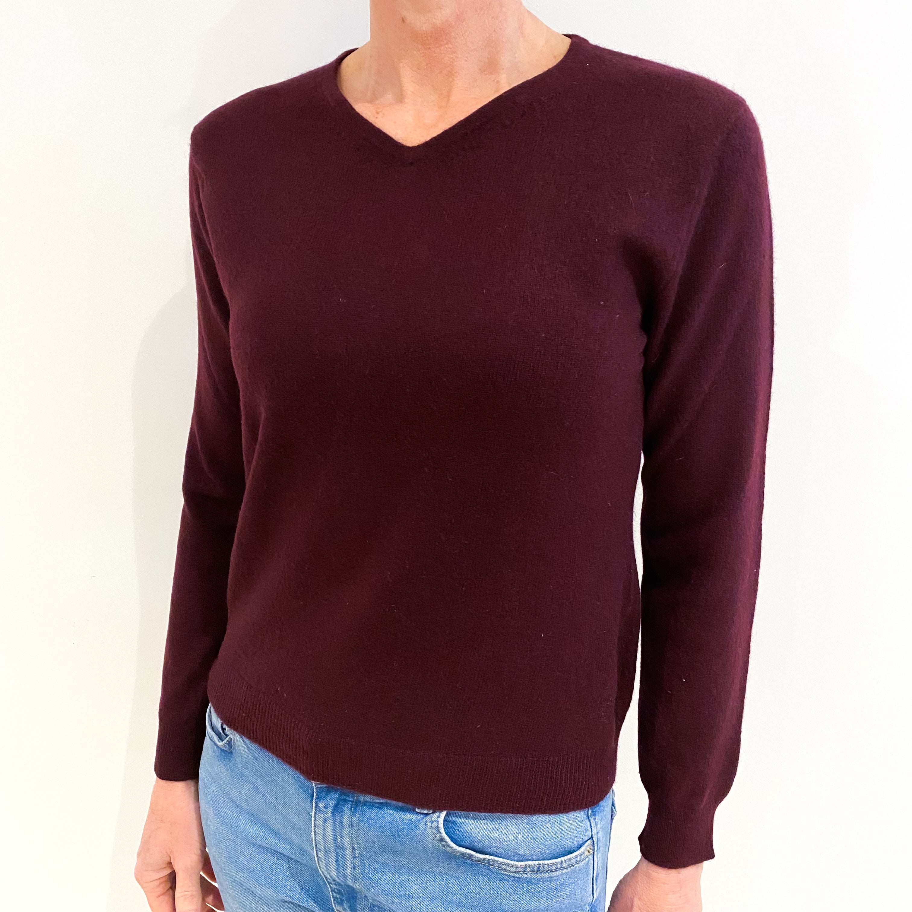 Mulberry Purple Cashmere V Neck Jumper Small