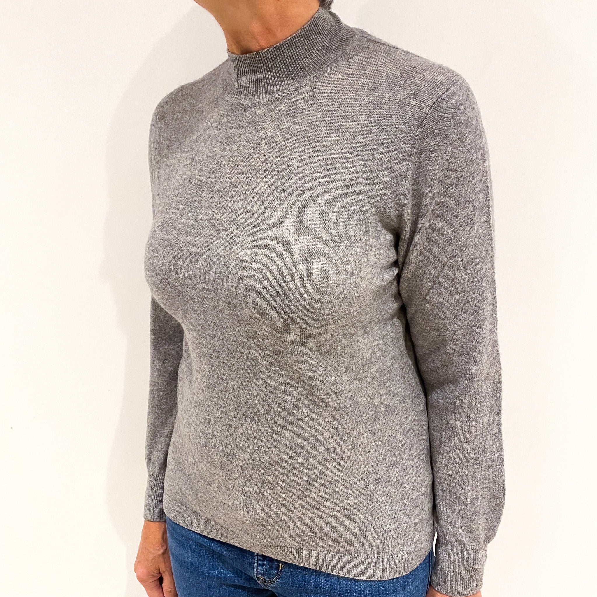 Steel Grey Cashmere Turtle Neck Jumper Medium