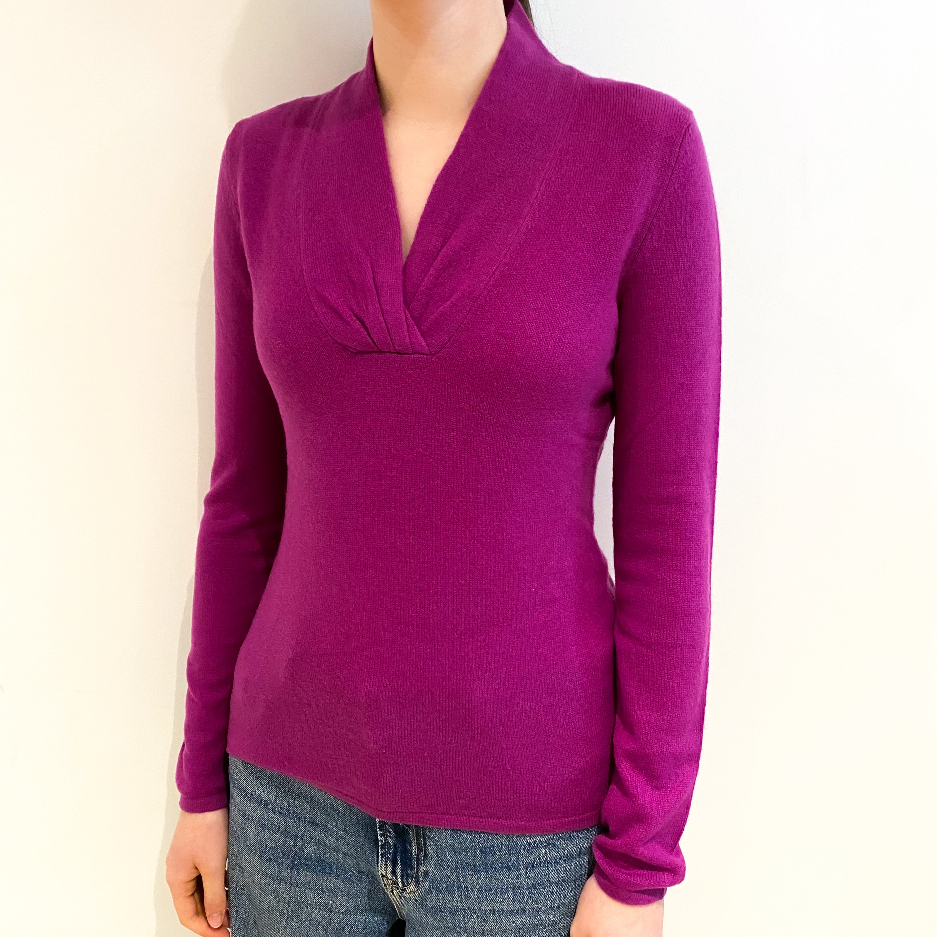 Magenta Pink Cashmere V Neck Jumper Extra Small