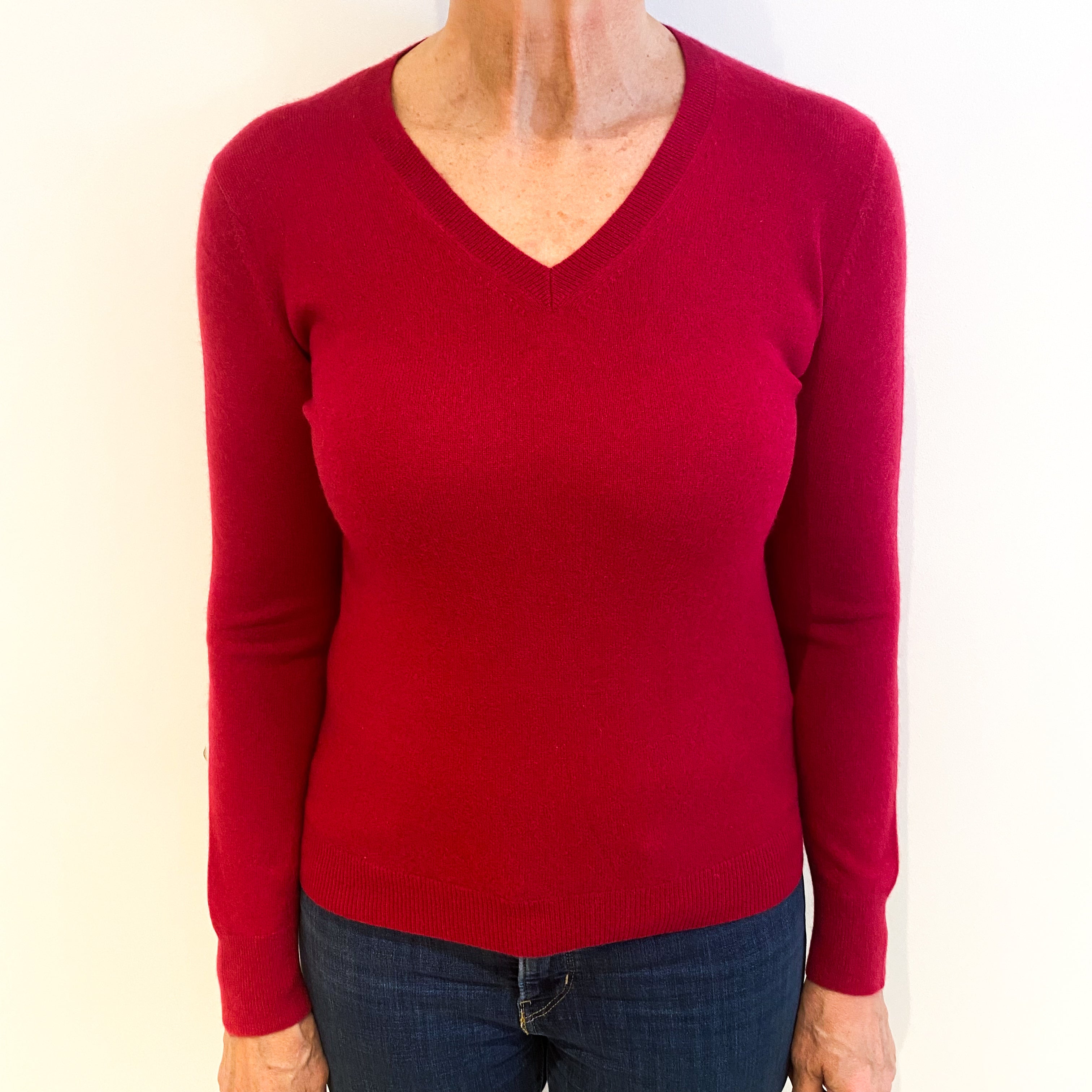 Cherry Pink Cashmere V Neck Jumper Medium