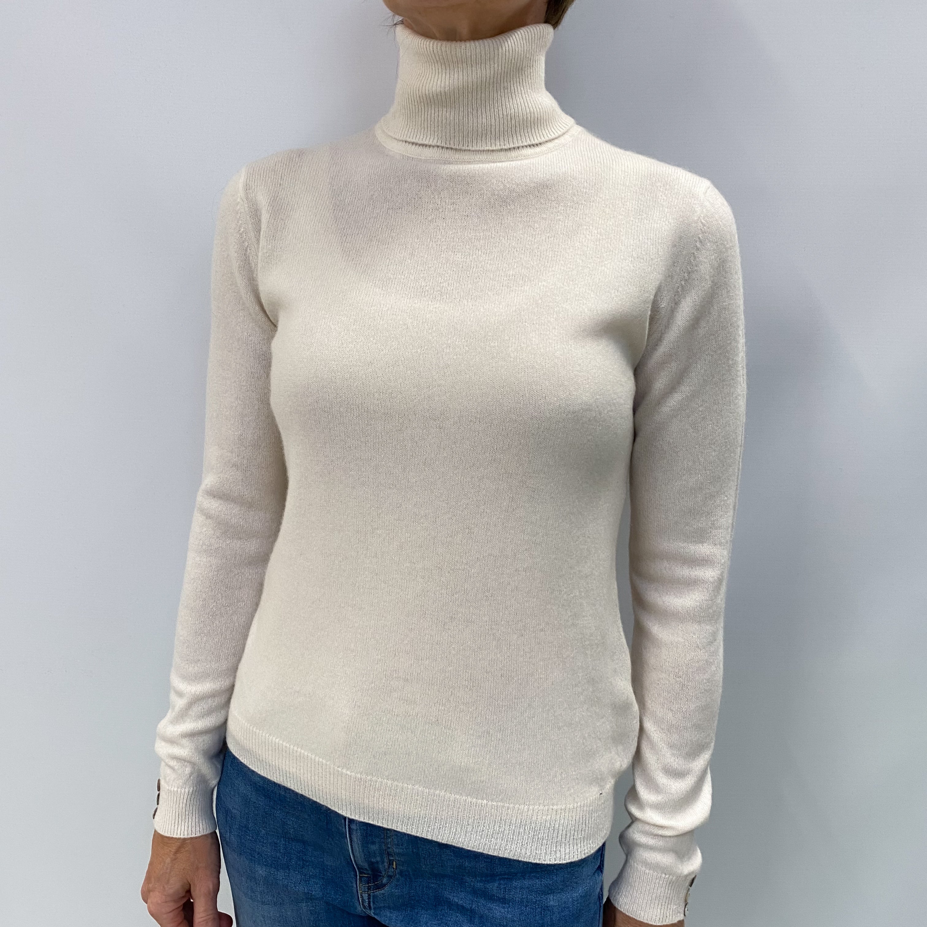 Winter White Cashmere Polo Neck Jumper Small